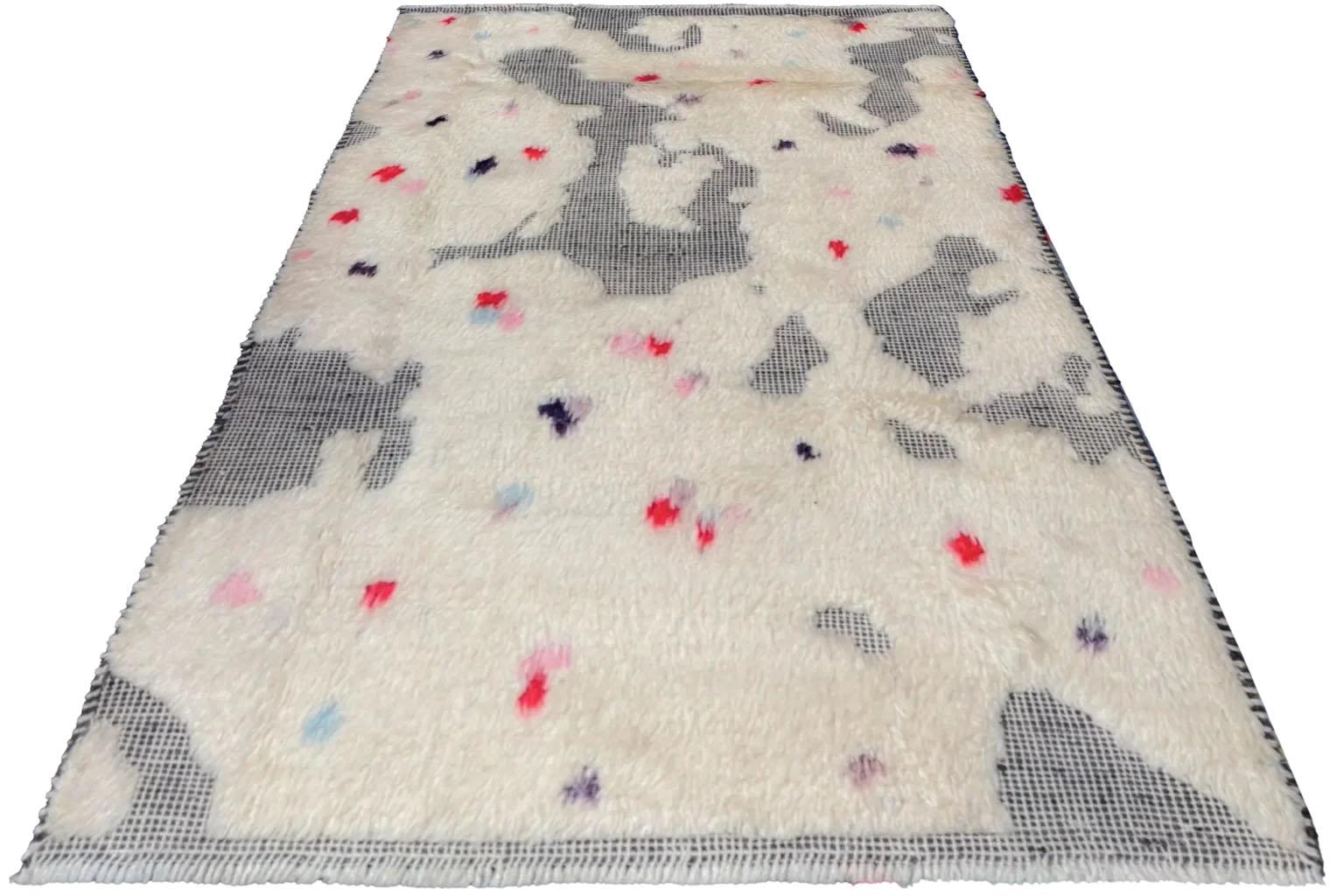 Afghano Tappeti Afghanistan Moroccan Area Rugs - Lana Avorio Rosso Design - 93596 in vendita
