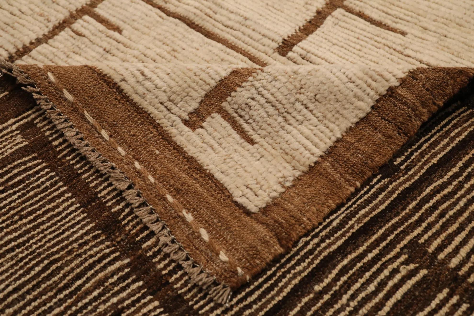 Afghanistan Marokkanisch Marokkanischer Over Size Teppich - Wolle Brown - 98450 (Handgeknüpft) im Angebot