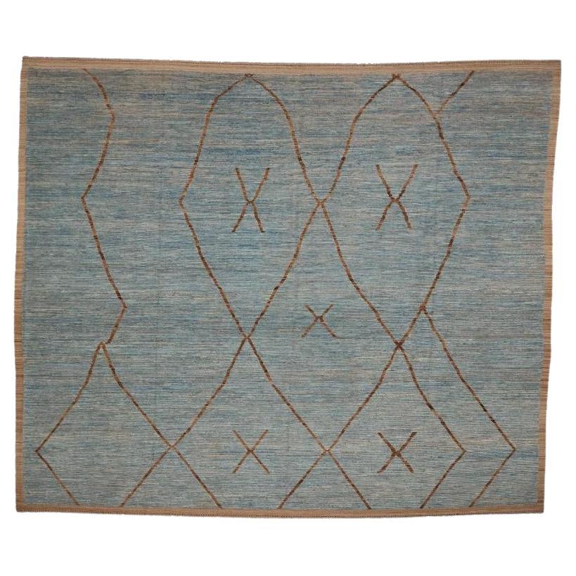 Afghanistan Marokkanischer Over Size Teppich - Wolle Blau Braun Design - 98453