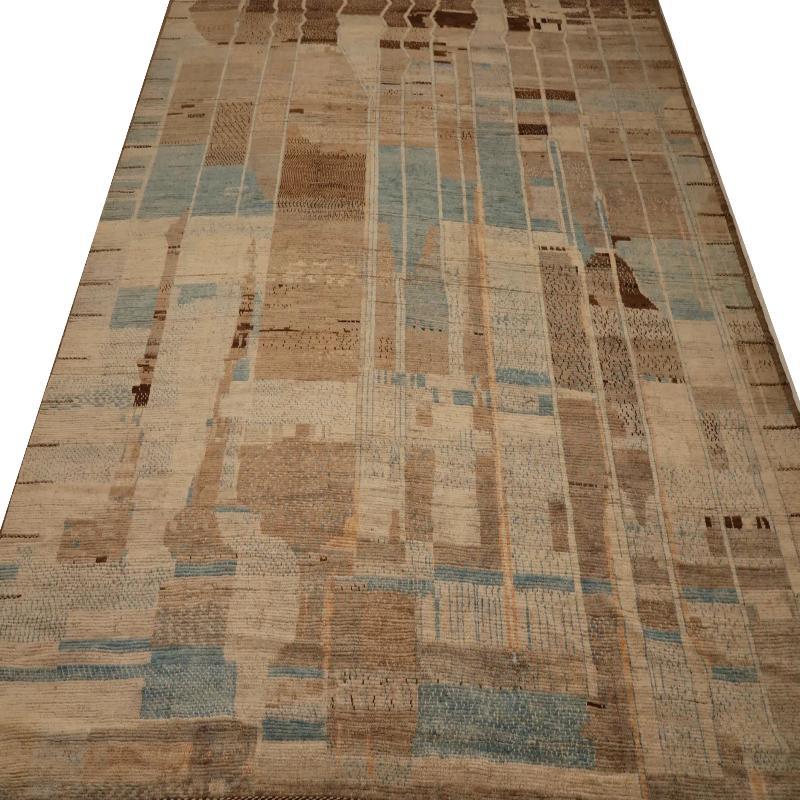 Afghanistan Marokkanische Over Size Teppich - Wolle Blau Braun Elfenbein - 98449 (Afghanisch) im Angebot