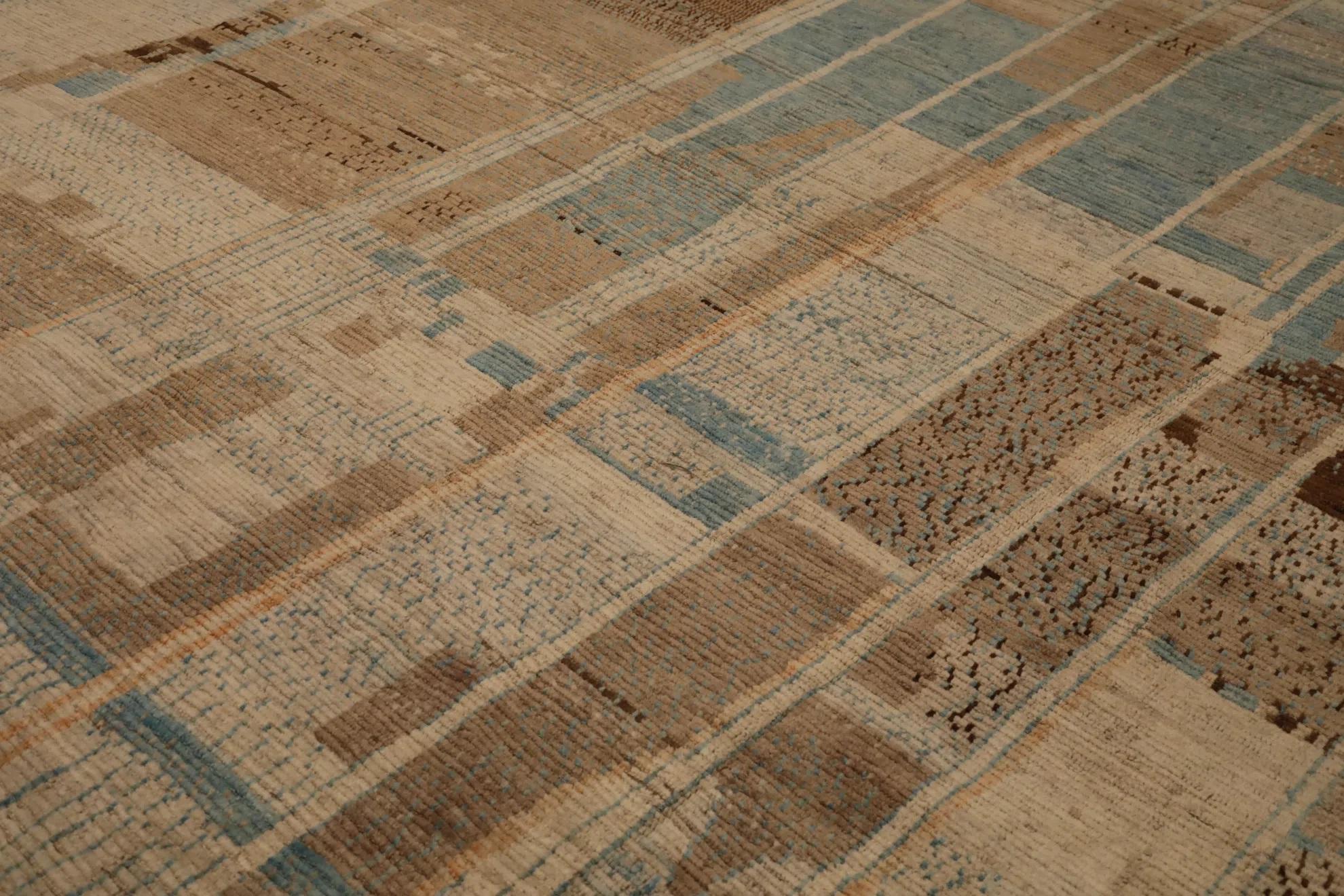 Afghanistan Marokkanische Over Size Teppich - Wolle Blau Braun Elfenbein - 98449 (Handgeknüpft) im Angebot