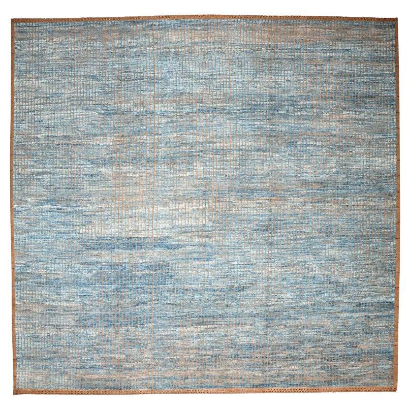 Marokkanischer Over Size-Teppich aus Afghanistan in Übergröße - Wollblau mit Design - 96333