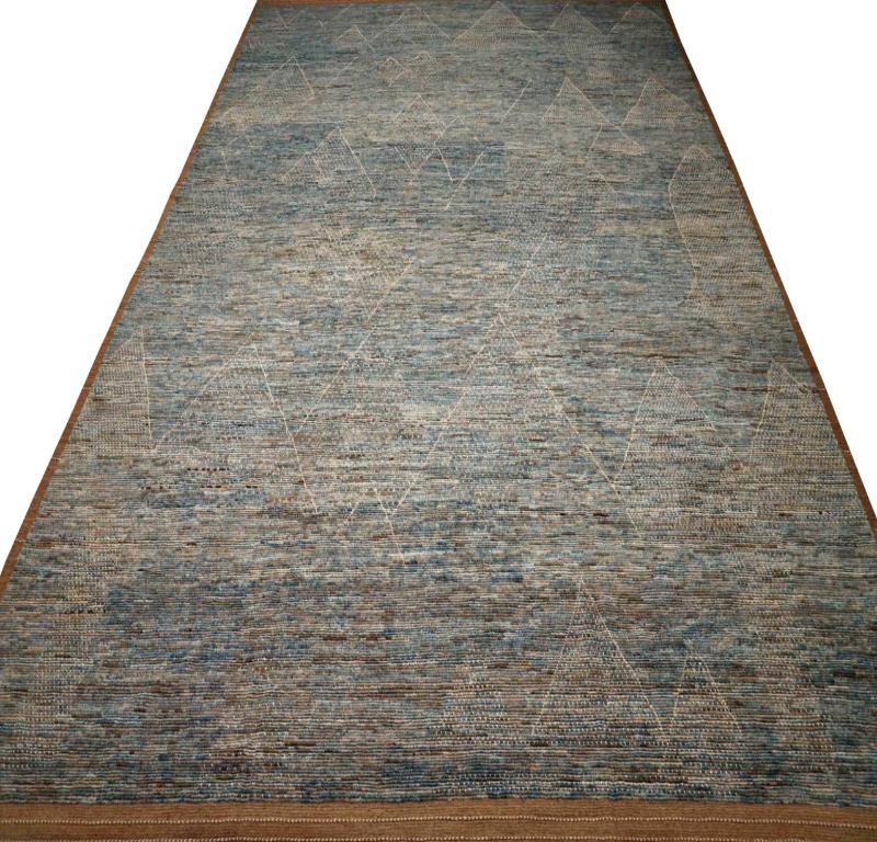 Marokkanischer Over Size-Teppich aus Afghanistan in Übergröße - Wollblau mit Design - 96337 (Stammeskunst) im Angebot
