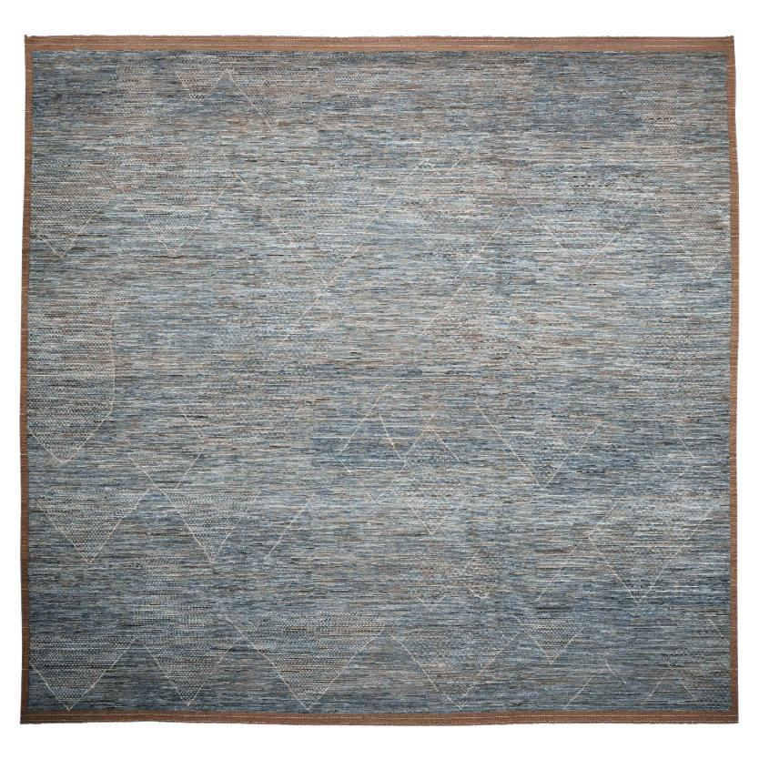 Marokkanischer Over Size-Teppich aus Afghanistan in Übergröße - Wollblau mit Design - 96337 im Angebot
