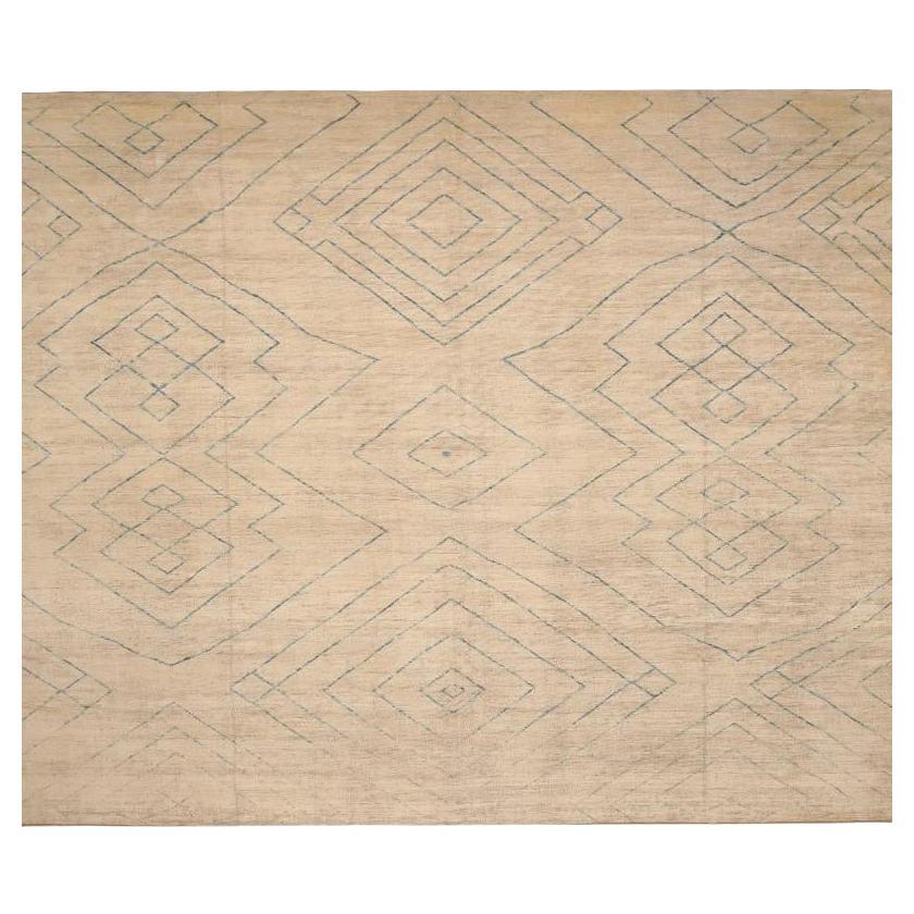 Afghanistan Marokkanisch Over Size Teppich - Wolle Blau Elfenbein Design - 98428