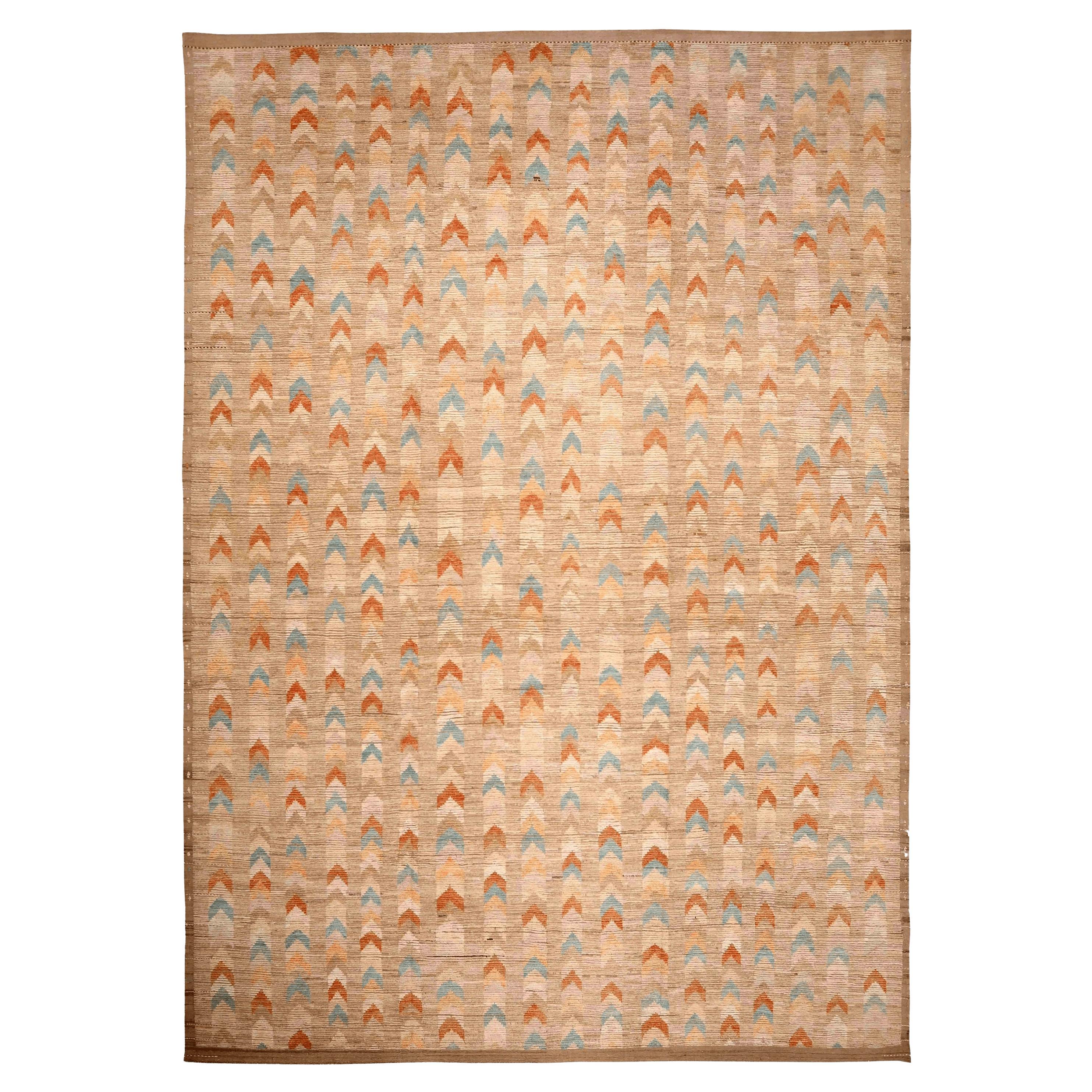 Afghanistan Marokkanischer Teppich Over Size - Wolle Blau Elfenbein Taupe - 96344