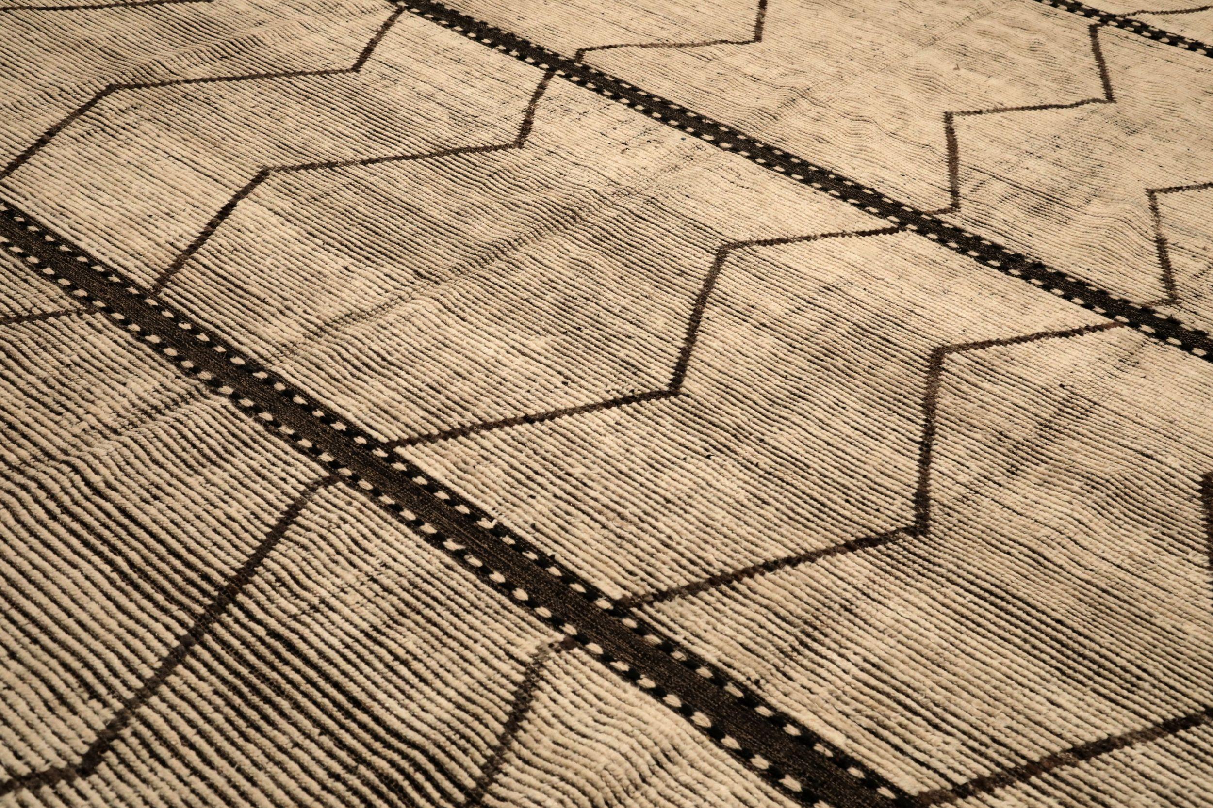 Tribale Tappeto Afghanistan Moroccan Over Size - Lana Marrone Avorio Design - 94347 in vendita
