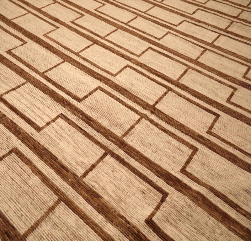 Tribale Tappeto Afghanistan Moroccan Over Size - Lana Marrone Avorio Design - 96330 in vendita