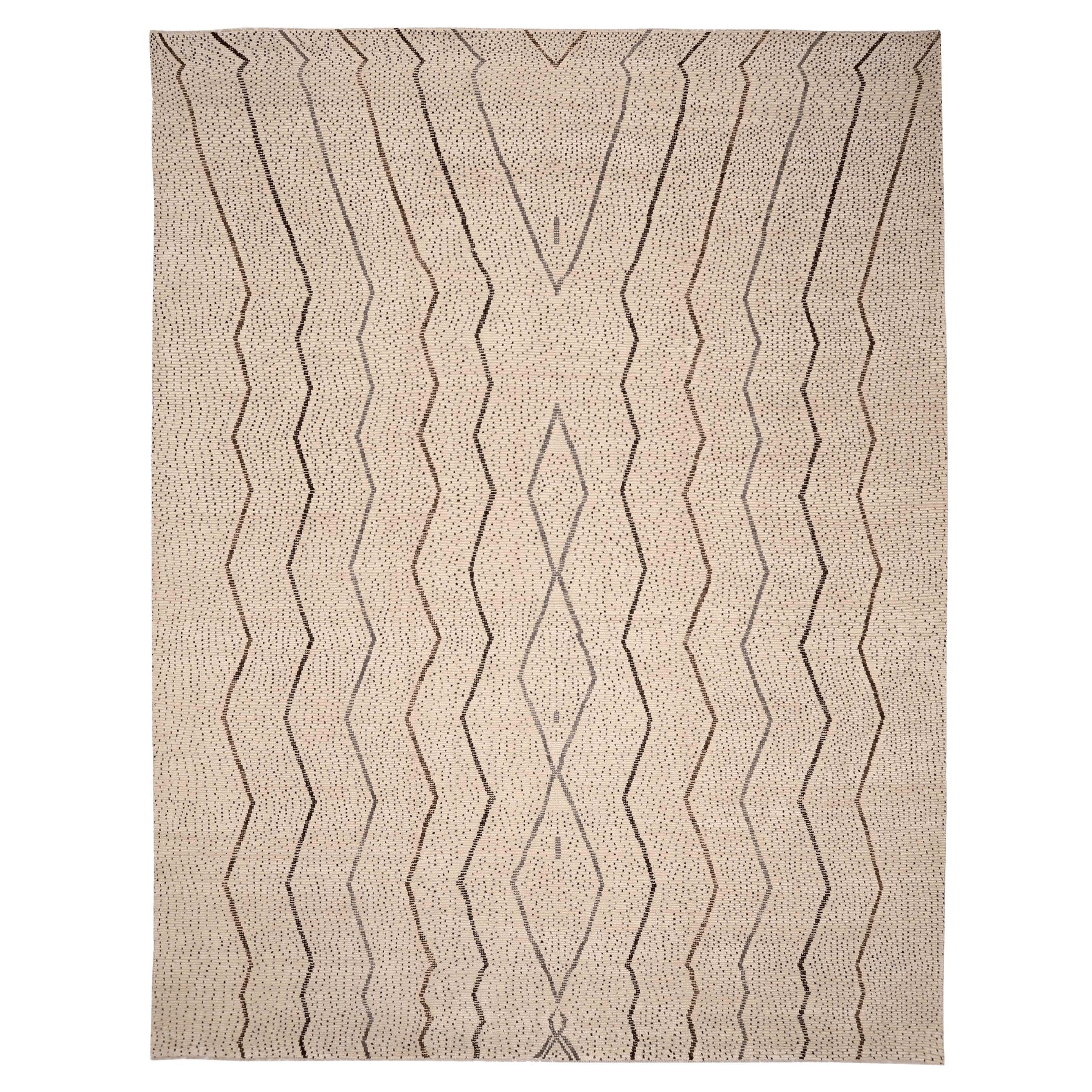 Afghanistan Marokkanischer Over Size Teppich - Wolle Braun Elfenbein Design - 96349 im Angebot