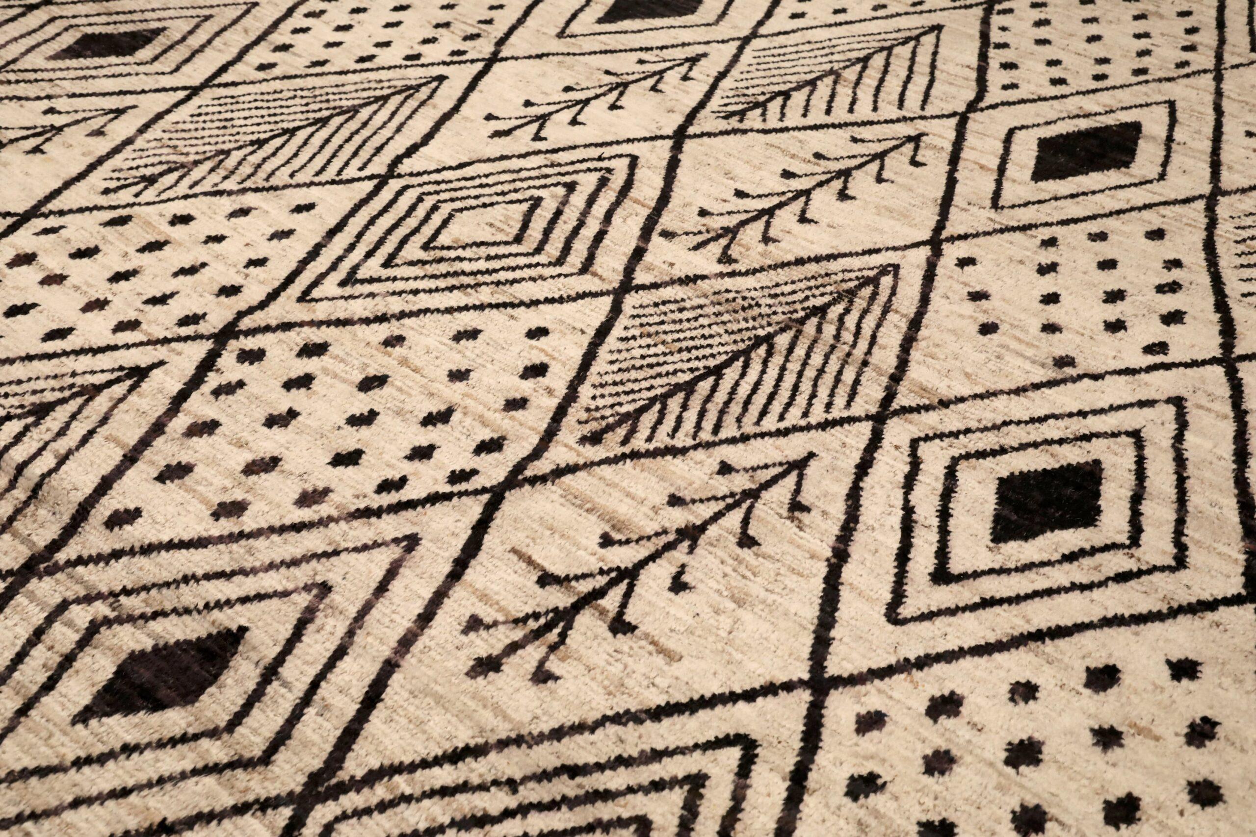 Tribale Tappeto Afghanistan Moroccan Over Size - Lana Marrone Avorio Design - 96460 in vendita