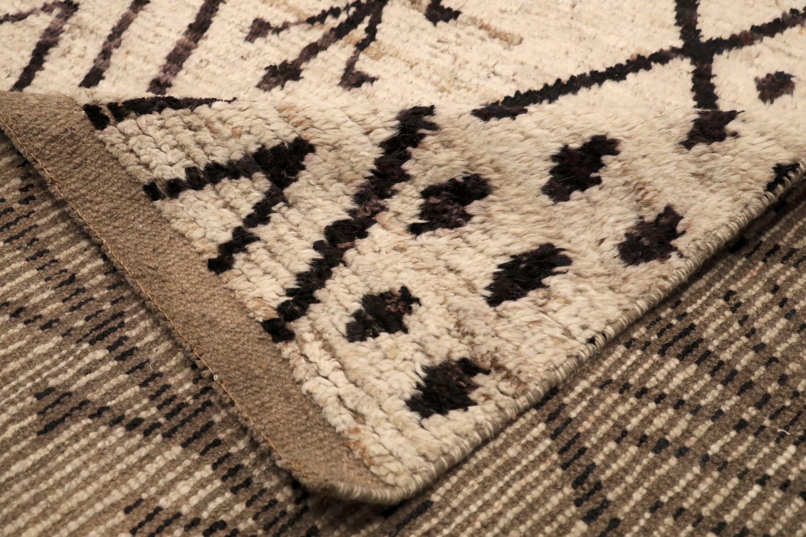Afghano Tappeto Afghanistan Moroccan Over Size - Lana Marrone Avorio Design - 96460 in vendita