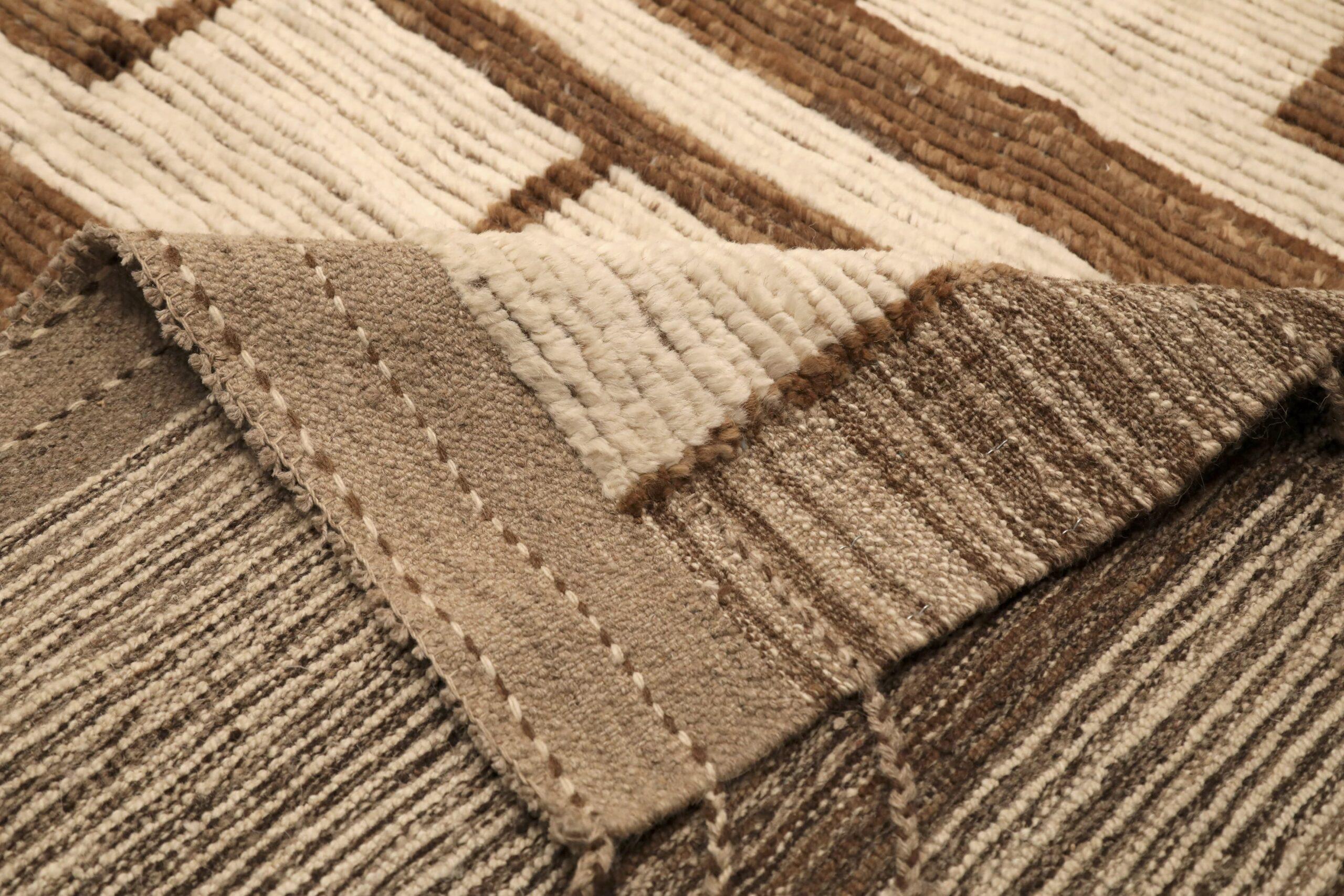 Tribale Tappeto Afghanistan Moroccan Over Size - Lana Marrone Avorio Design - 96464 in vendita