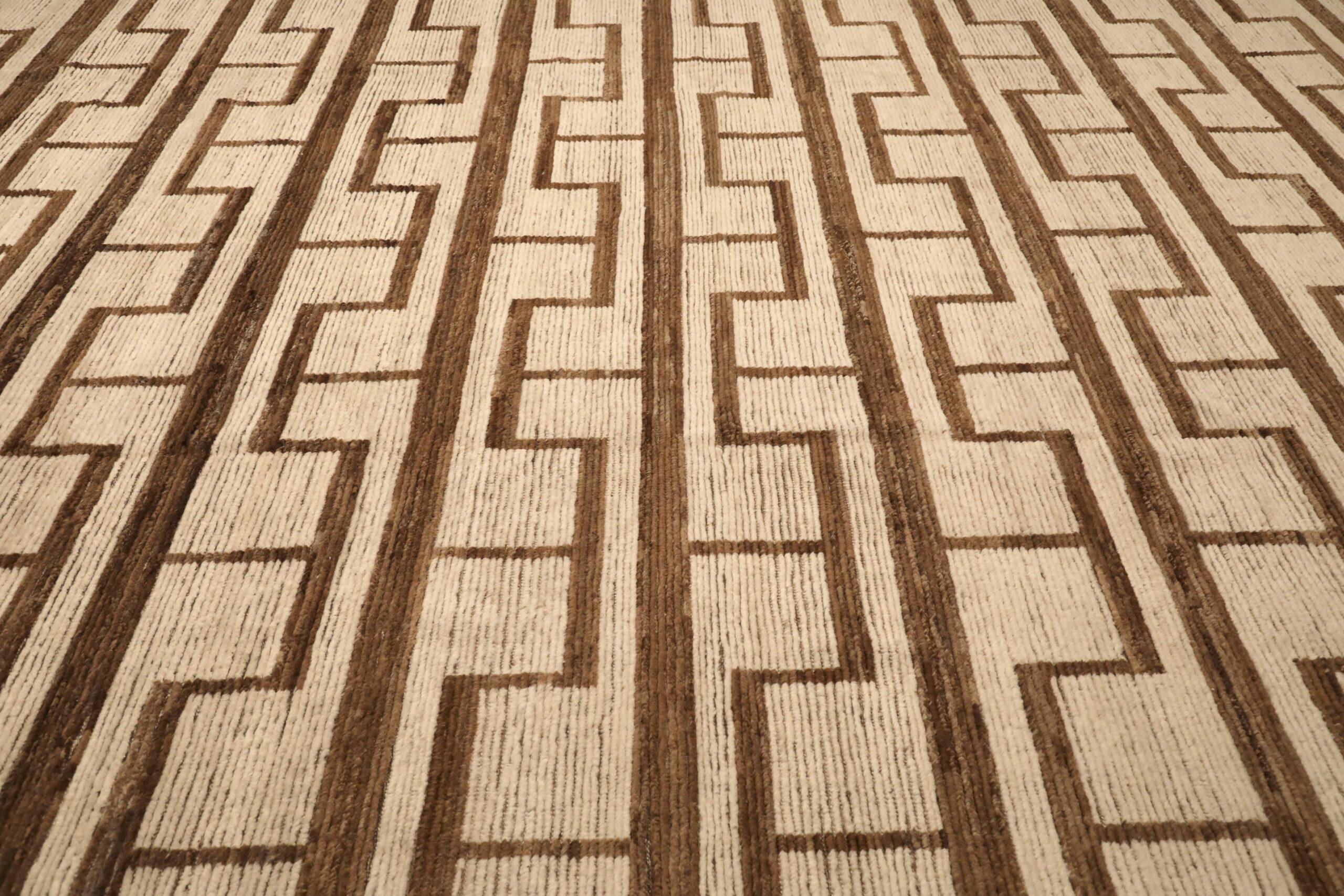 Annodato a mano Tappeto Afghanistan Moroccan Over Size - Lana Marrone Avorio Design - 96464 in vendita