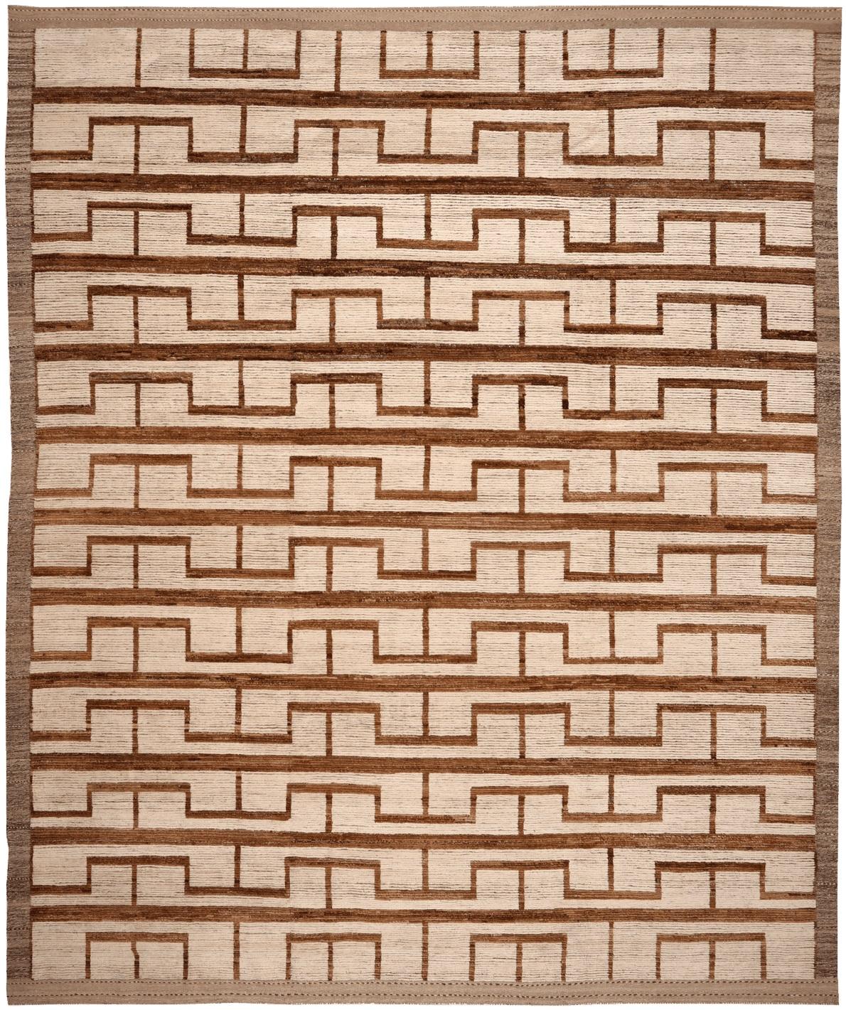 Afghanistan Marokkanischer Over Size Teppich - Wolle Braun Elfenbein Design - 96464