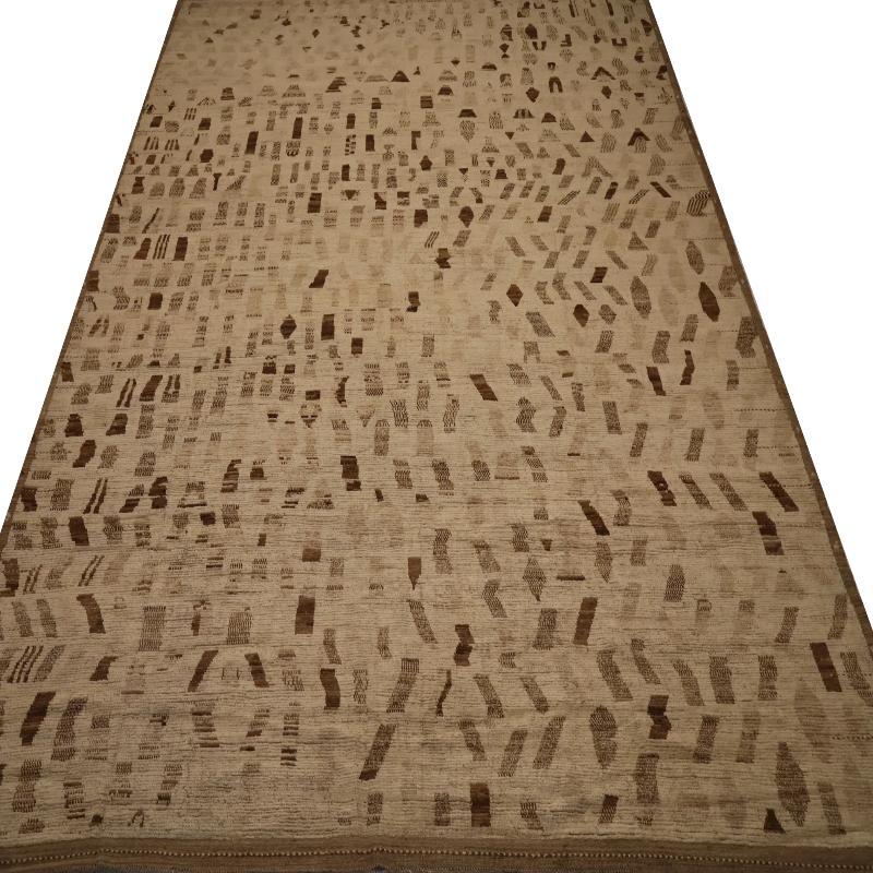 Afghanistan Marokkanischer Over Size Teppich - Wolle Braun Elfenbein Design - 98448 (Afghanisch) im Angebot