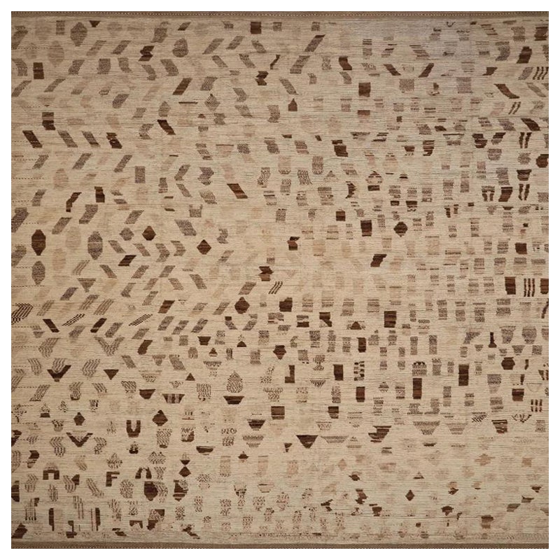 Afghanistan Marokkanischer Over Size Teppich - Wolle Braun Elfenbein Design - 98448