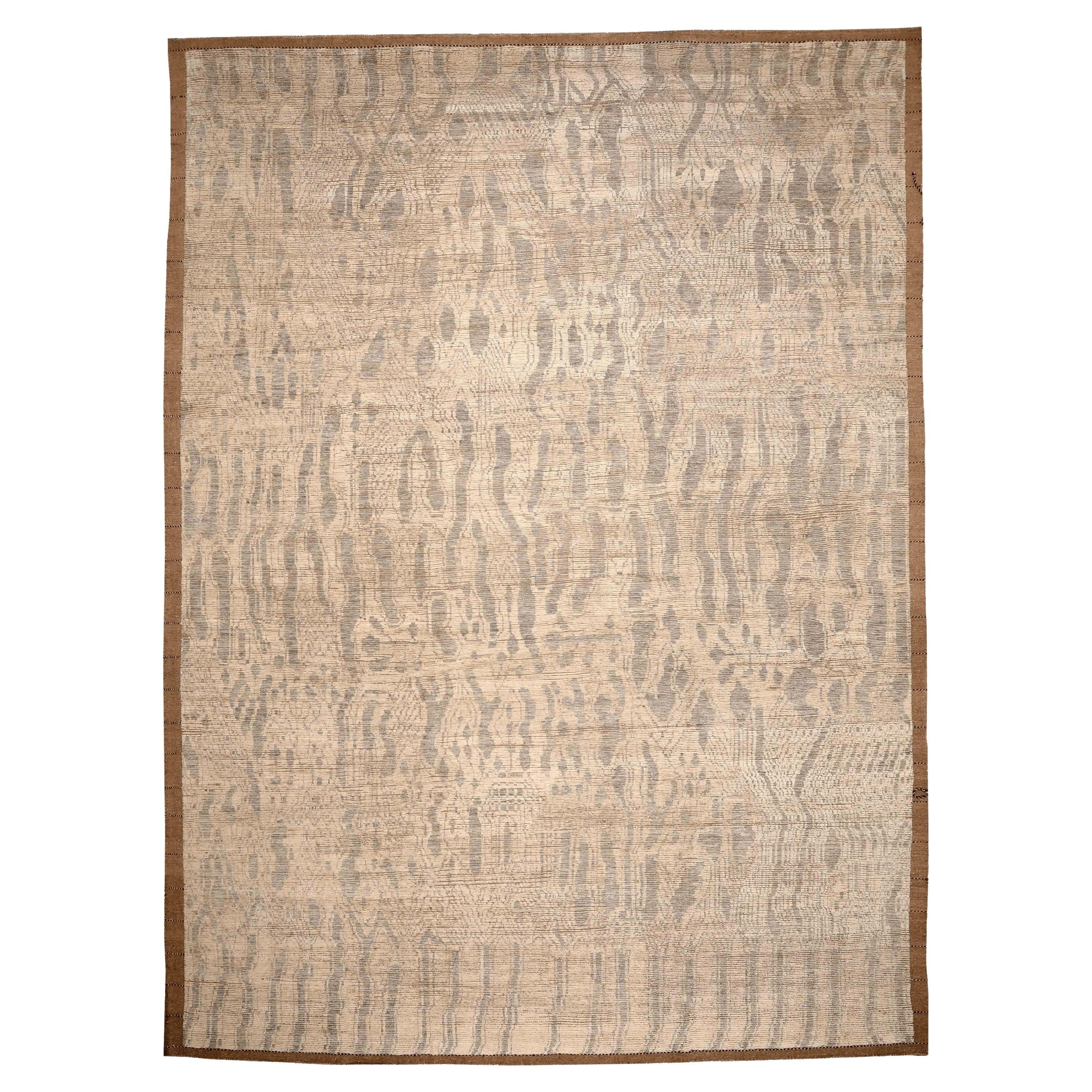 Afghanistan Marokkanischer Teppich in Übergröße - Wolle Braun Elfenbein Taupe - 96347