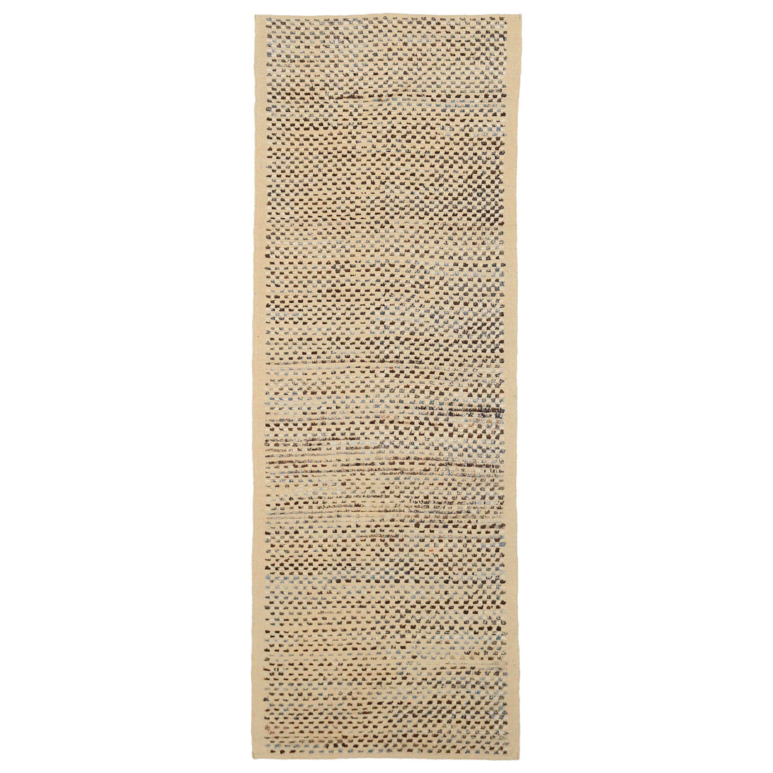Afghanistan Marokkanischer Läufer Teppich CIRCA 1990 - Wolle Blau Braun Elfenbein - 90476 im Angebot