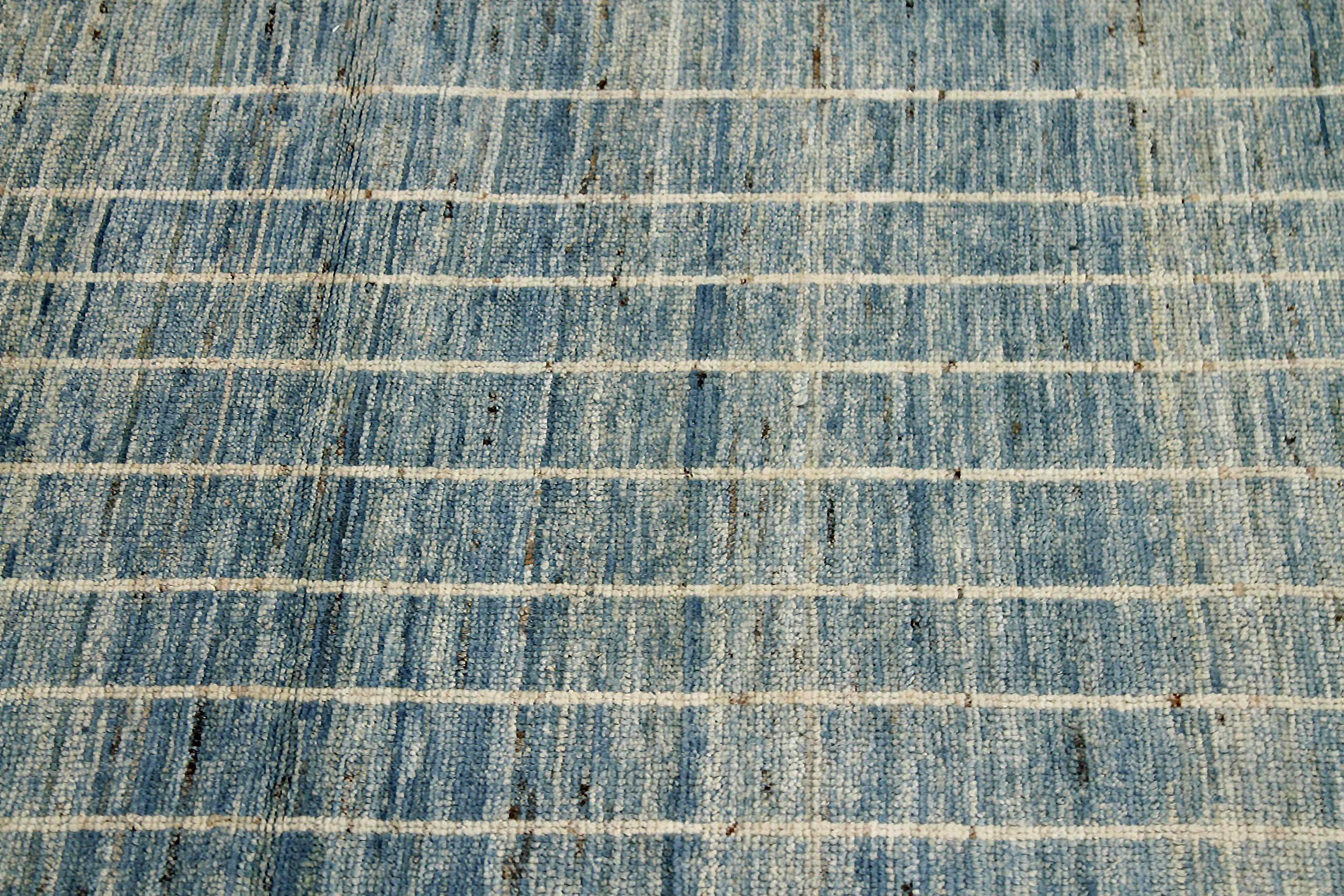 20th Century Afghanistan Moroccan Runner Rug Circa 1990 - Wool Blue Ivory Design - 90478 For Sale