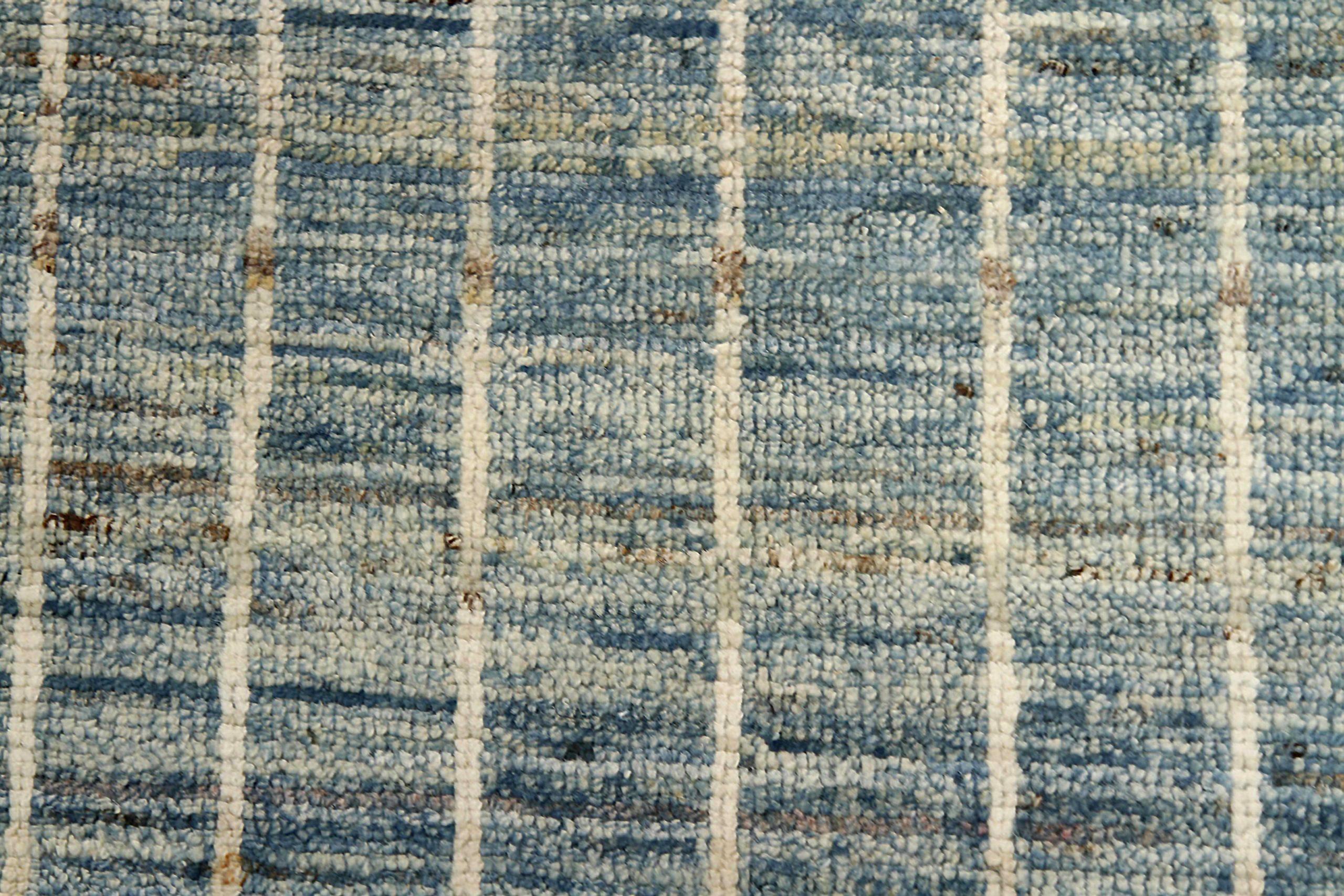 Afghanistan Moroccan Runner Rug Circa 1990 - Wool Blue Ivory Design - 90478 For Sale 1