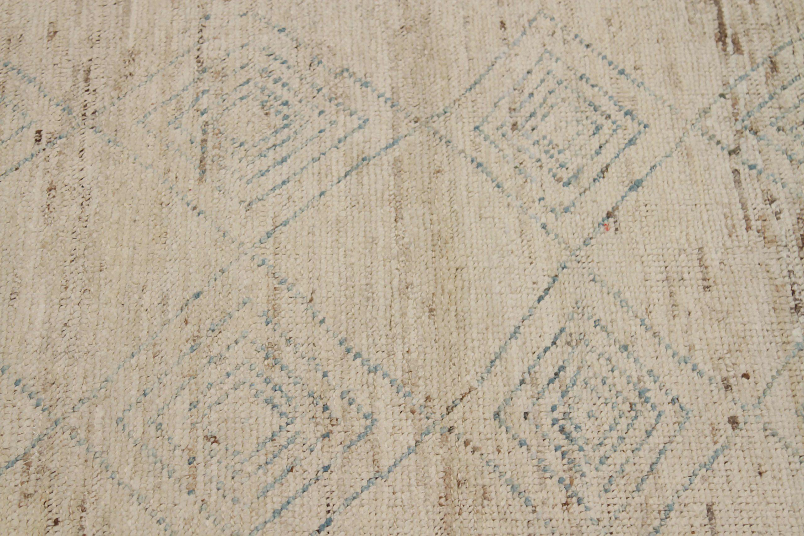 20th Century Afghanistan Moroccan Runner Rug Circa 1990 - Wool Blue Ivory Design - 90526 For Sale
