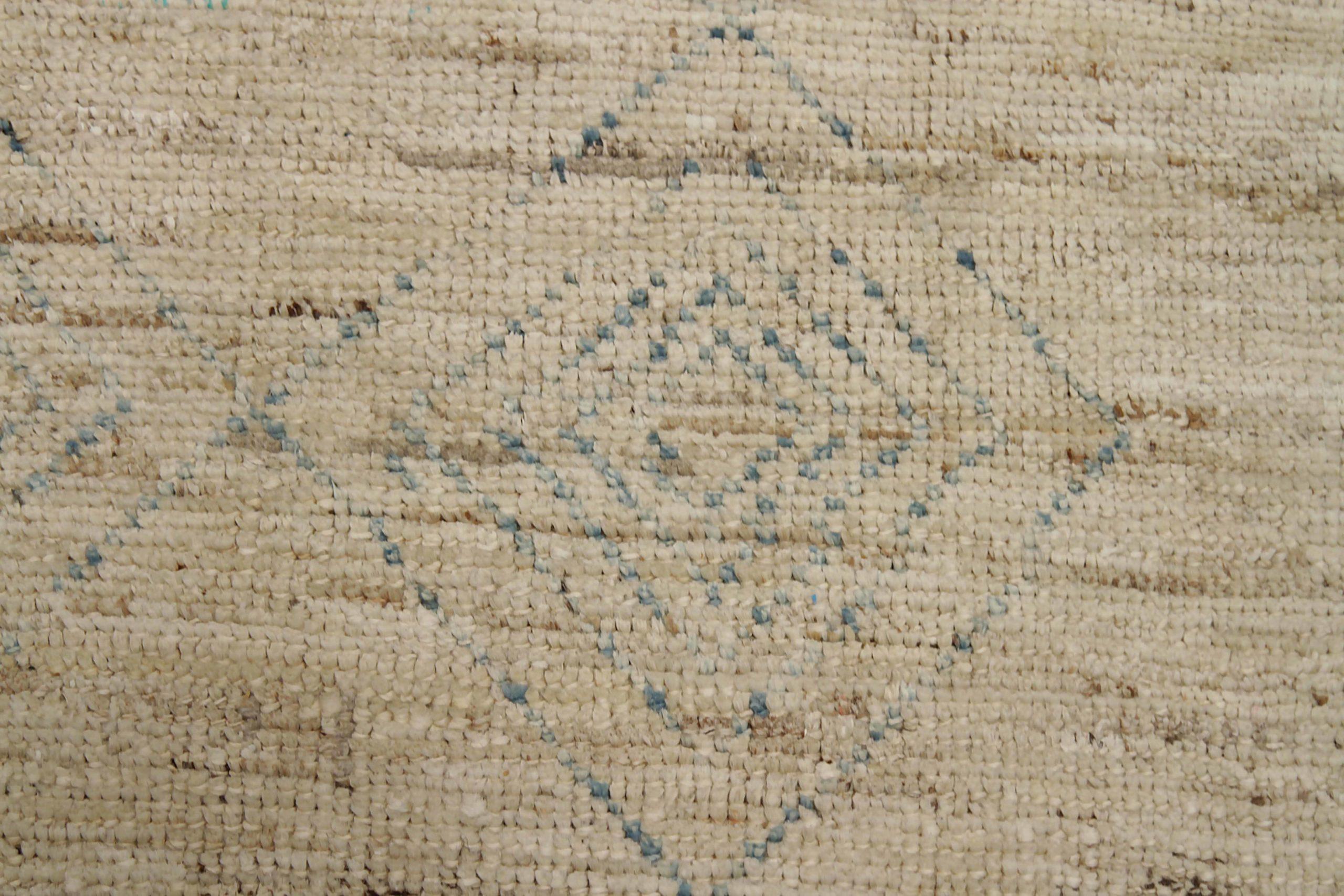 Afghanistan Moroccan Runner Rug Circa 1990 - Wool Blue Ivory Design - 90526 For Sale 1