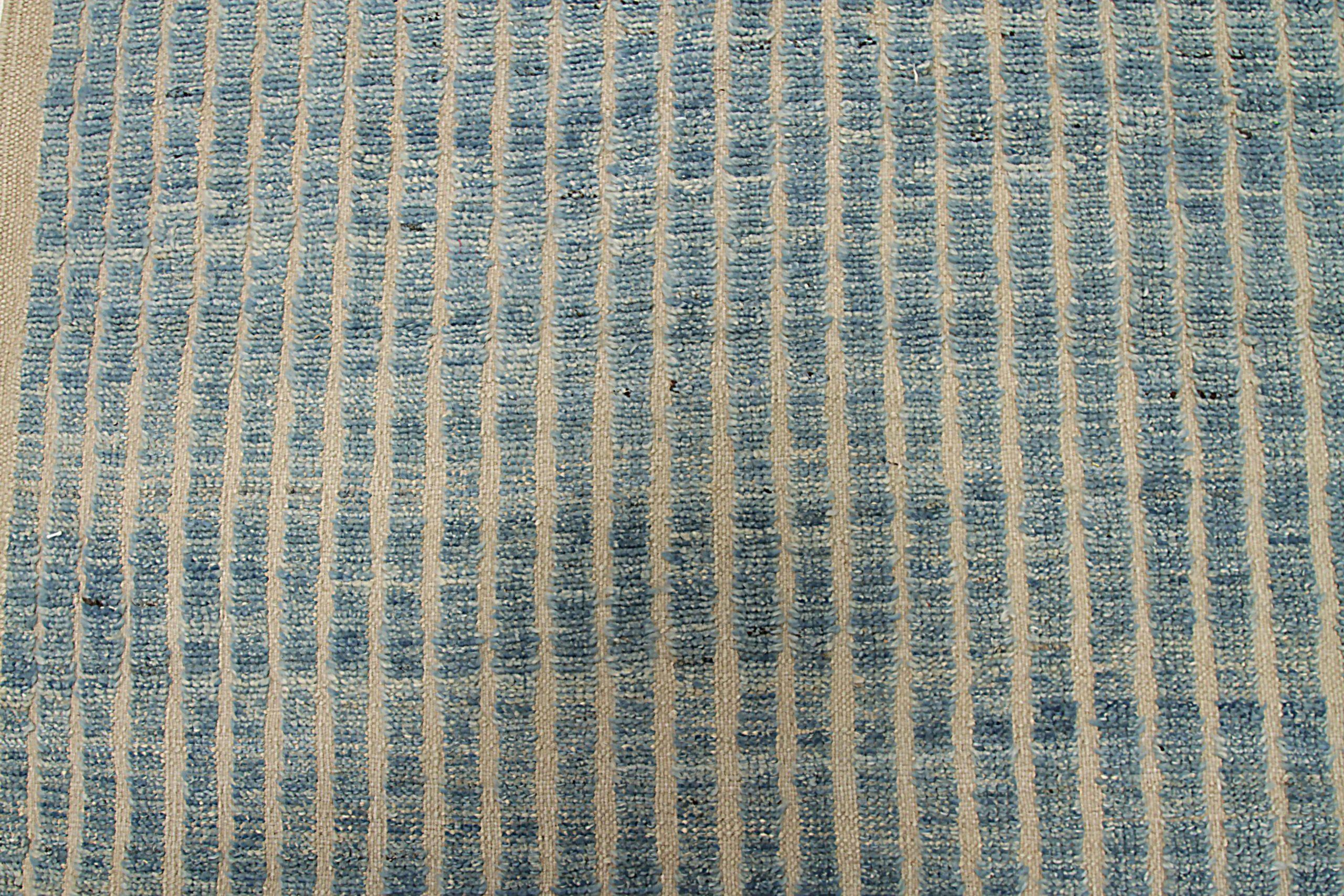 Afghanistan Moroccan Runner Rug Circa 1990 - Wool Blue Ivory Design - 92293 In Excellent Condition For Sale In Dallas, TX