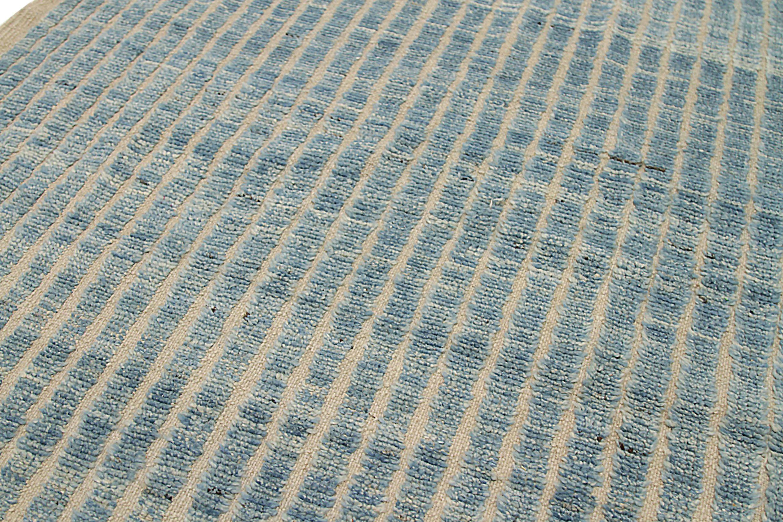20th Century Afghanistan Moroccan Runner Rug Circa 1990 - Wool Blue Ivory Design - 92293 For Sale