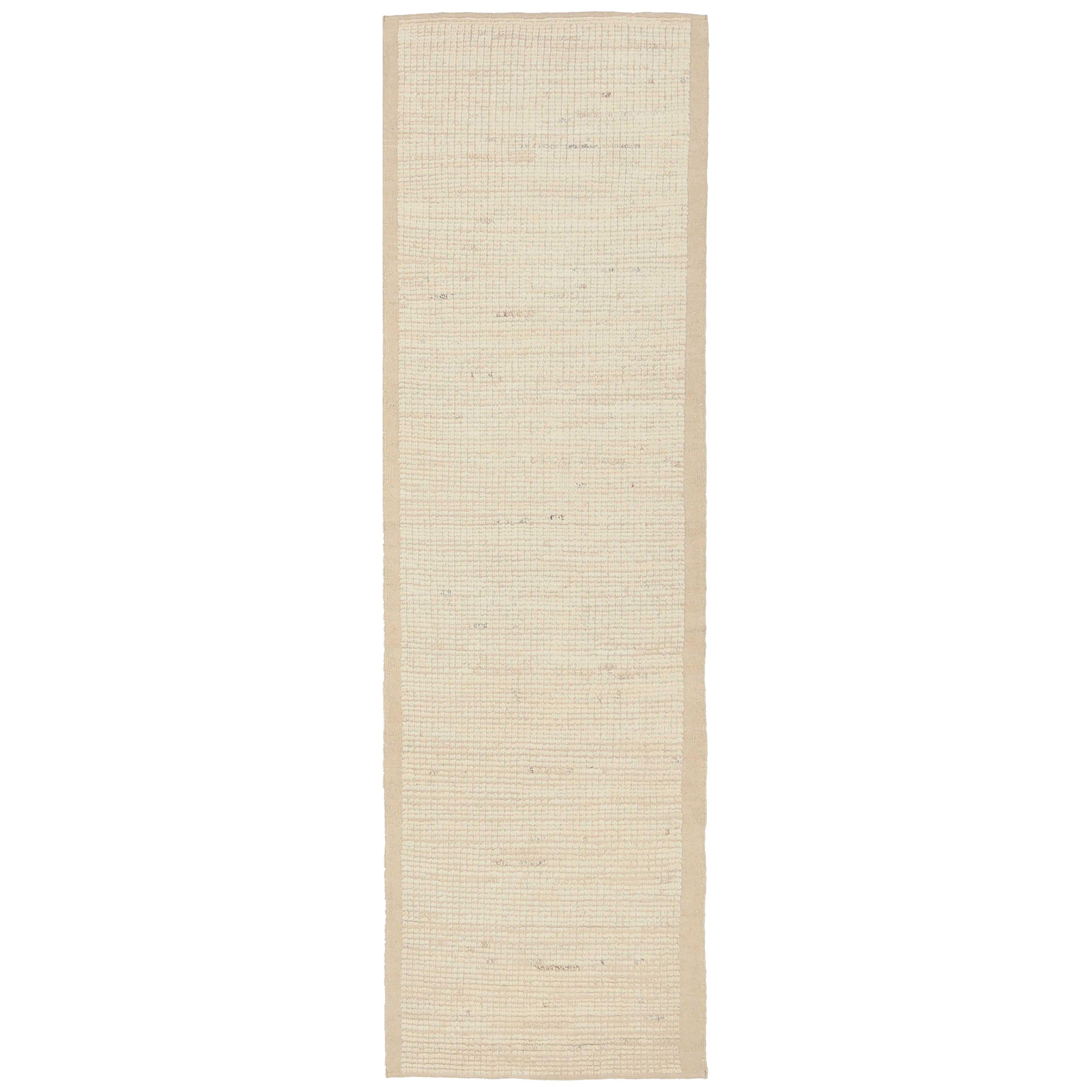 Marokkanischer Afghanistan-Läufer Circa 1990 - Wolle Elfenbein Design - 92253 im Angebot