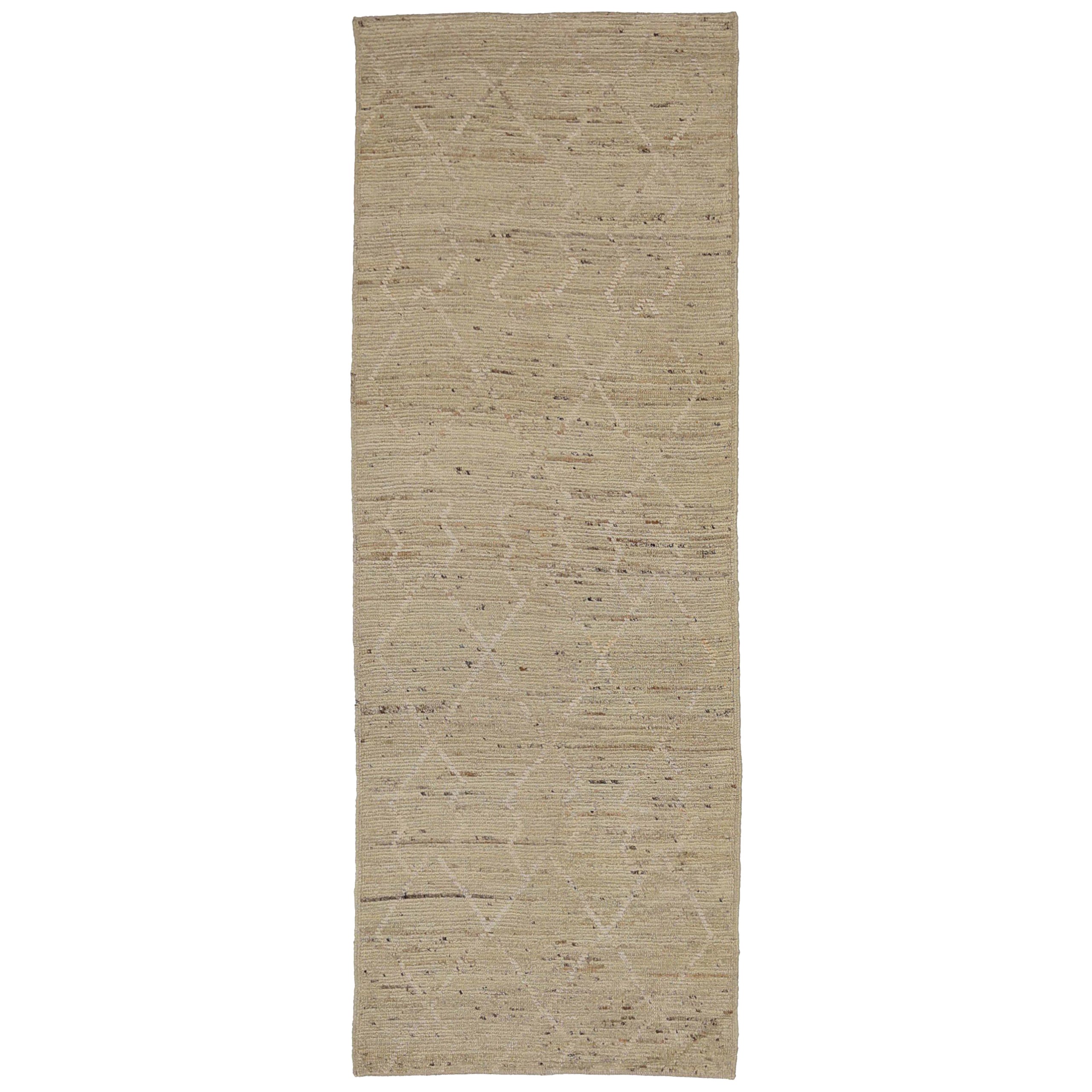 Marokkanischer Afghanistan-Läufer Circa 1990 - Wolle Elfenbein Taupe Design - 90536