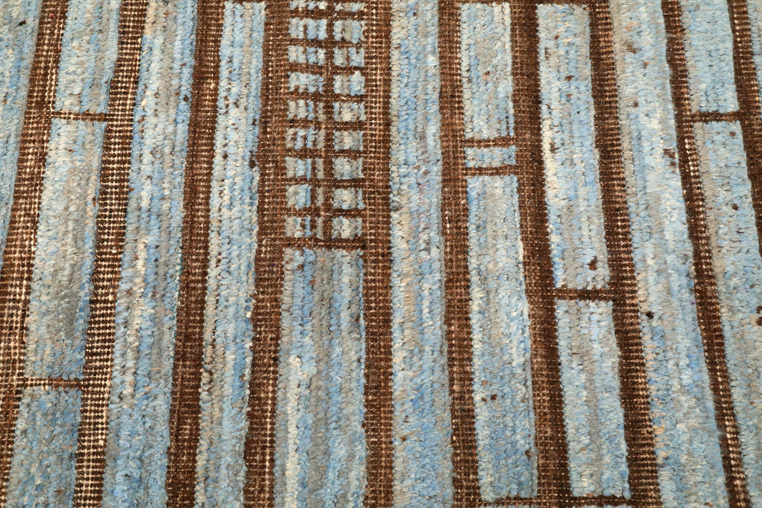 Tribale Tappeto Afghanistan Moroccan Runner - Lana Blu Marrone Design - 94338 in vendita