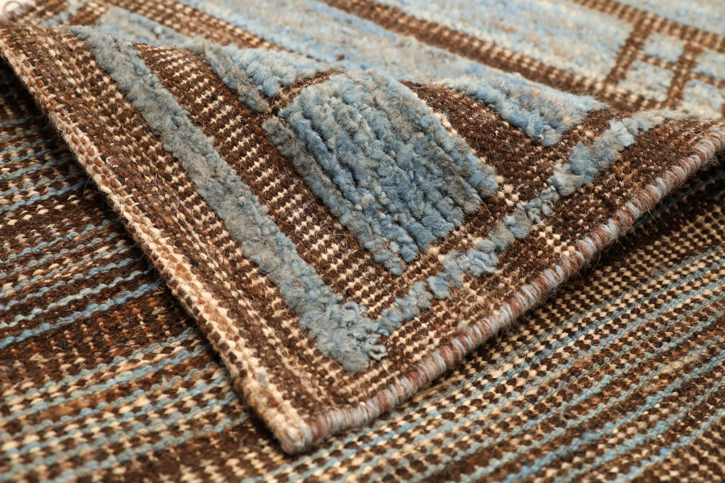 Afghano Tappeto Afghanistan Moroccan Runner - Lana Blu Marrone Design - 94338 in vendita