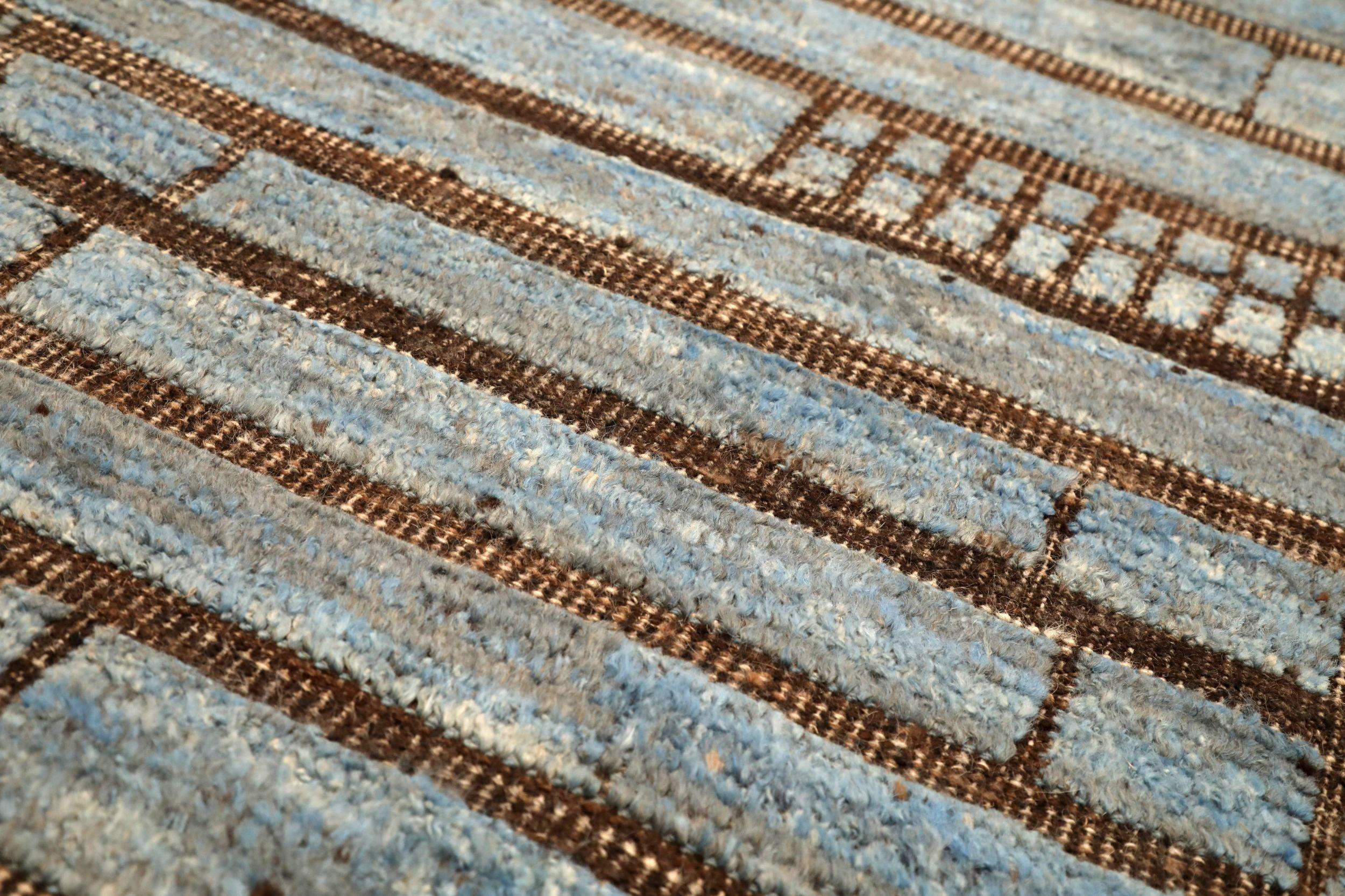 Annodato a mano Tappeto Afghanistan Moroccan Runner - Lana Blu Marrone Design - 94338 in vendita