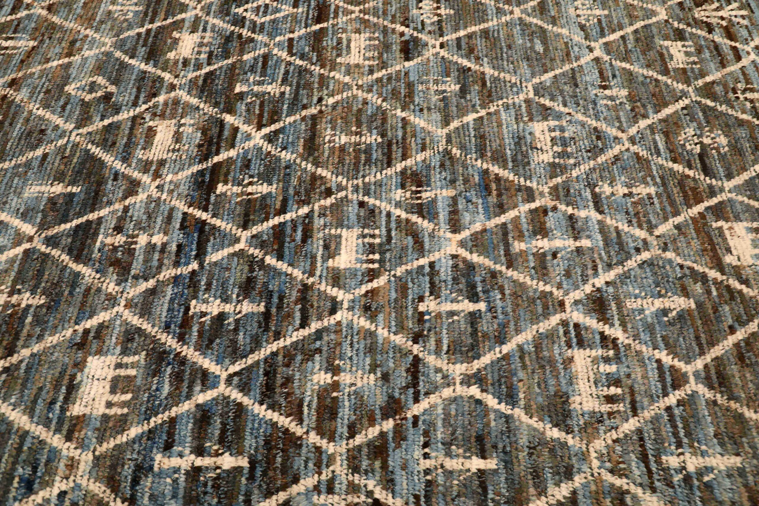 Alfombra Corredera Marroquí Afganistán - Lana Diseño Azul Marrón - 96354 en Excelente estado para la venta en Dallas, TX