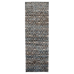 Tappeto Afghanistan Moroccan Runner - Lana Blu Marrone Design - 96354
