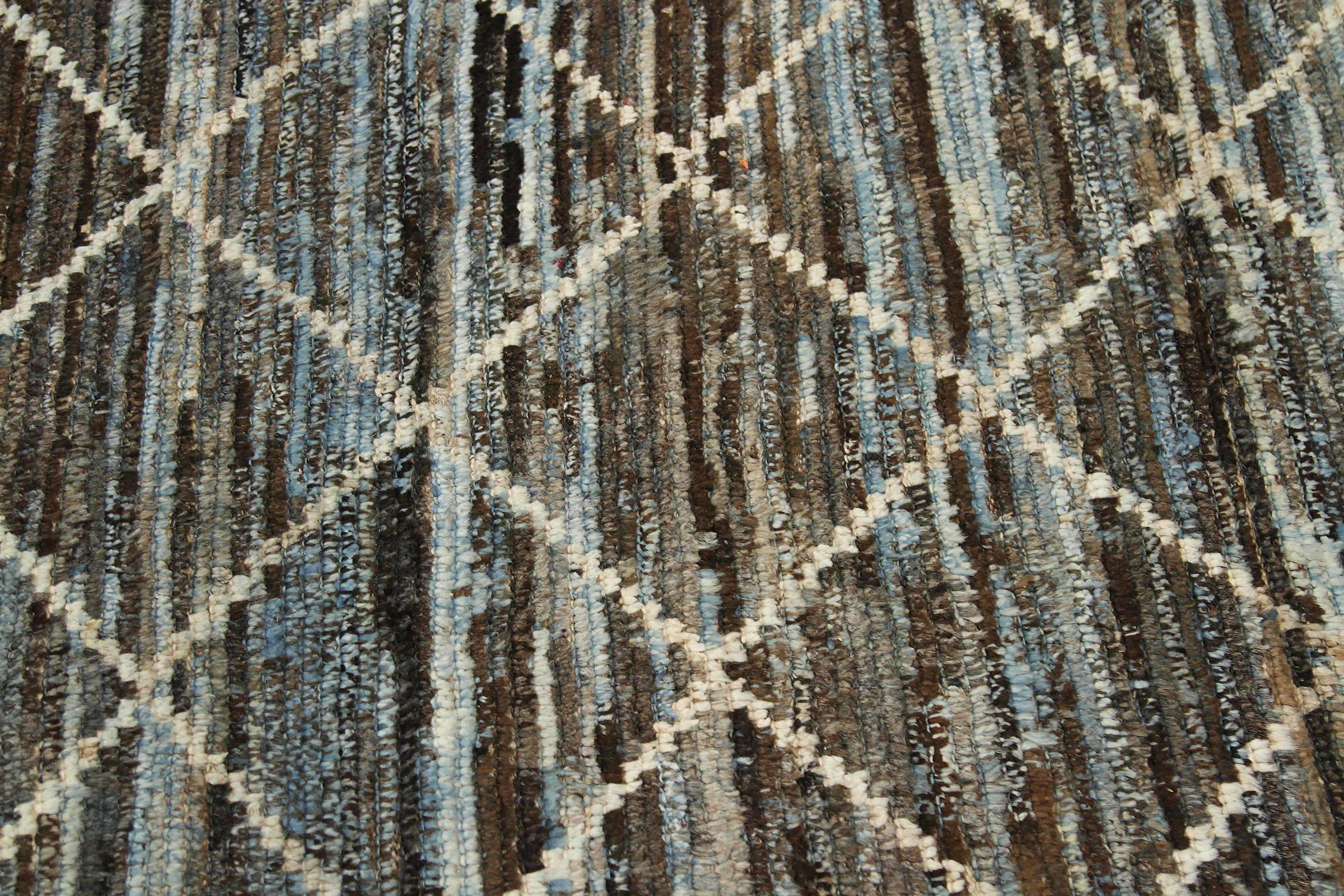 Afghanistan Marokkanischer Läufer Teppich - Wolle Blau Braun Elfenbein - 90474 im Zustand „Hervorragend“ im Angebot in Dallas, TX