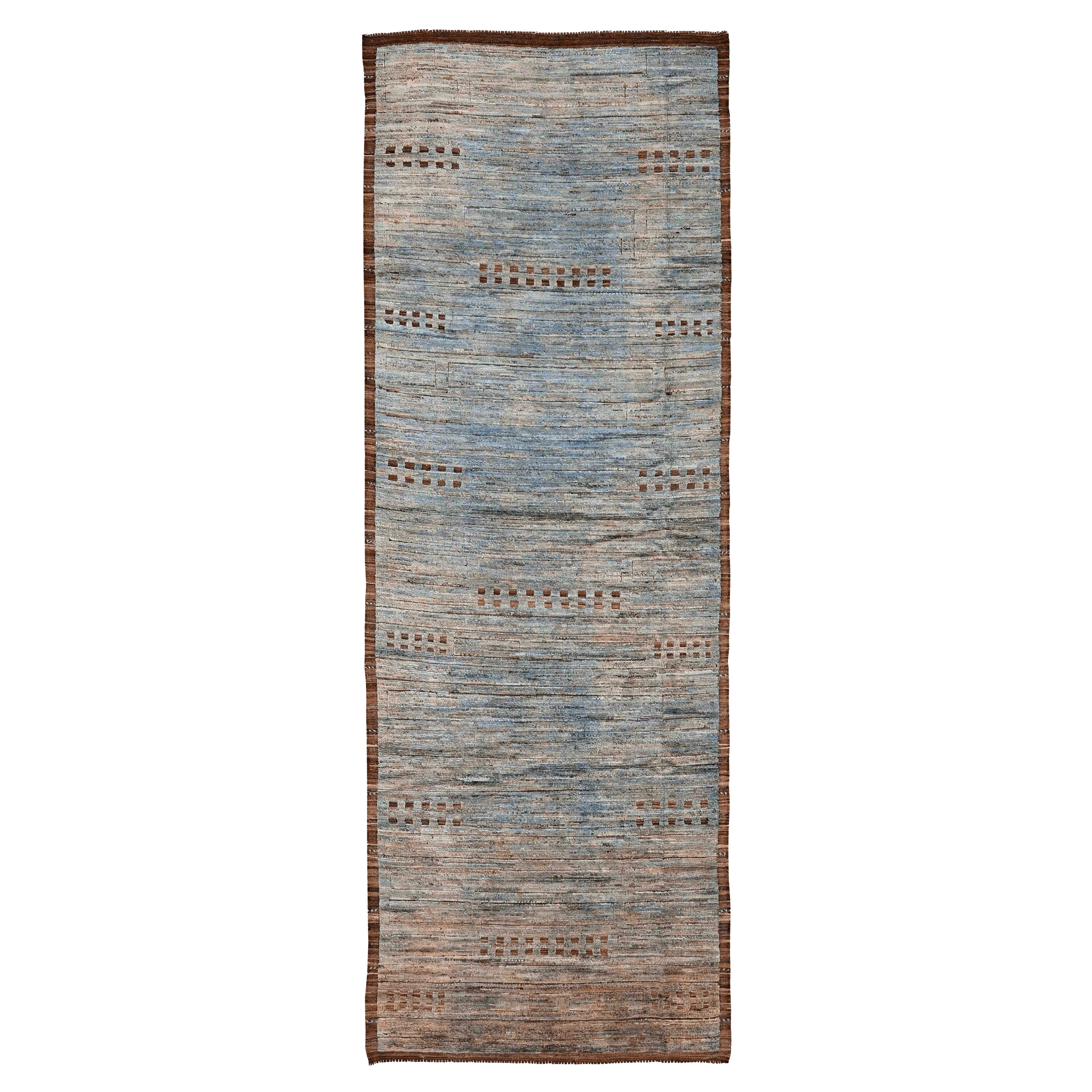 Tappeto Afghanistan Moroccan Runner - Lana Blu Marrone Avorio - 96352