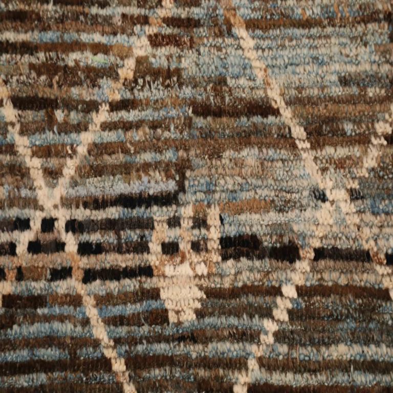 Tribale Tappeto Afghanistan Moroccan Runner - Lana Blu Marrone Avorio - 96356 in vendita