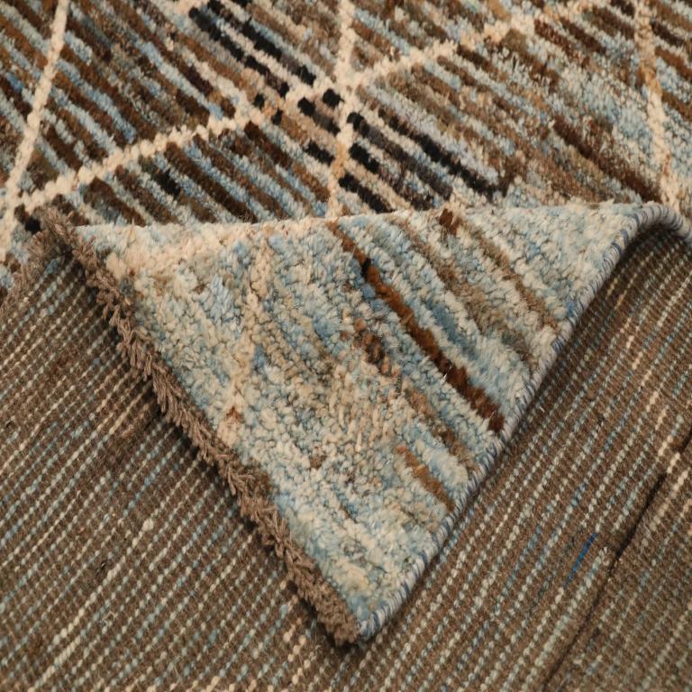 Afghano Tappeto Afghanistan Moroccan Runner - Lana Blu Marrone Avorio - 96356 in vendita