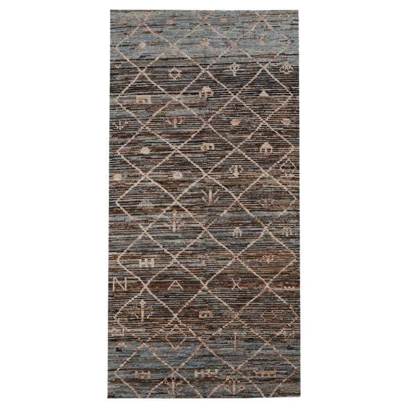 Tappeto Afghanistan Moroccan Runner - Lana Blu Marrone Avorio - 96356 in vendita