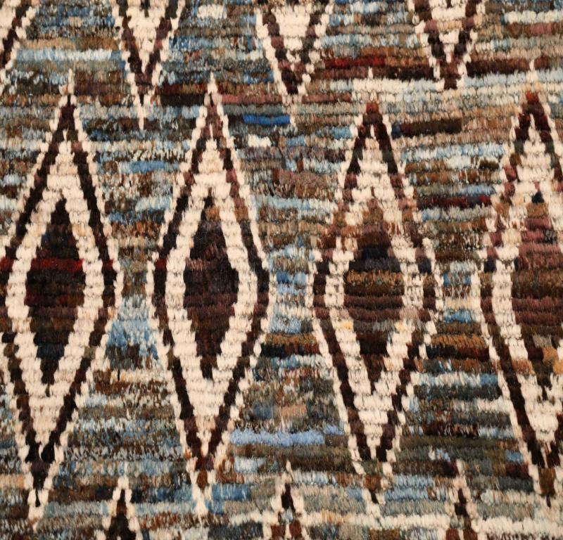 Tribale Tappeto Afghanistan Moroccan Runner - Lana Blu Marrone Avorio - 96363 in vendita