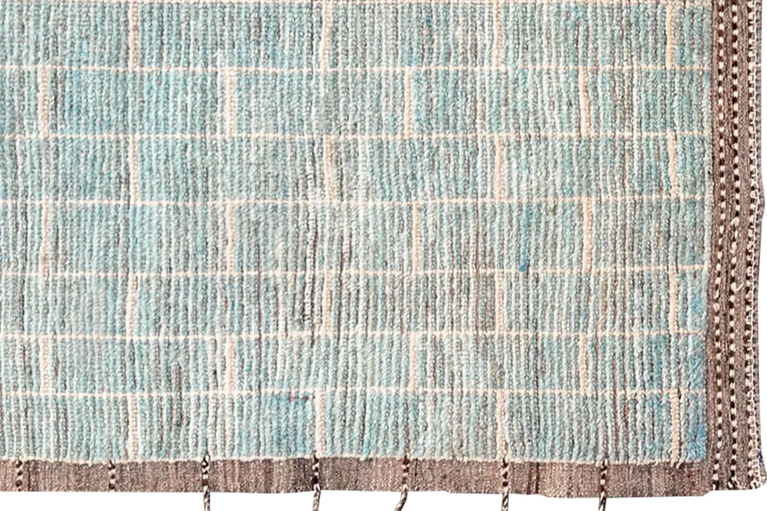 A Long Blue River From Afghanistan - Moroccan Runner Rug - ( 50 x 156 ) In Excellent Condition For Sale In Dallas, TX