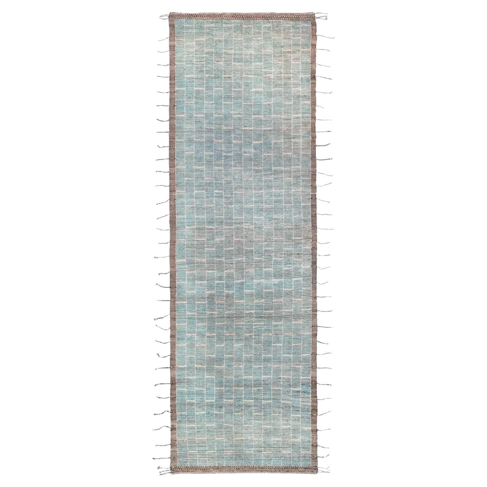 A Long Blue River From Afghanistan - Moroccan Runner Rug - ( 50 x 156 ) For Sale
