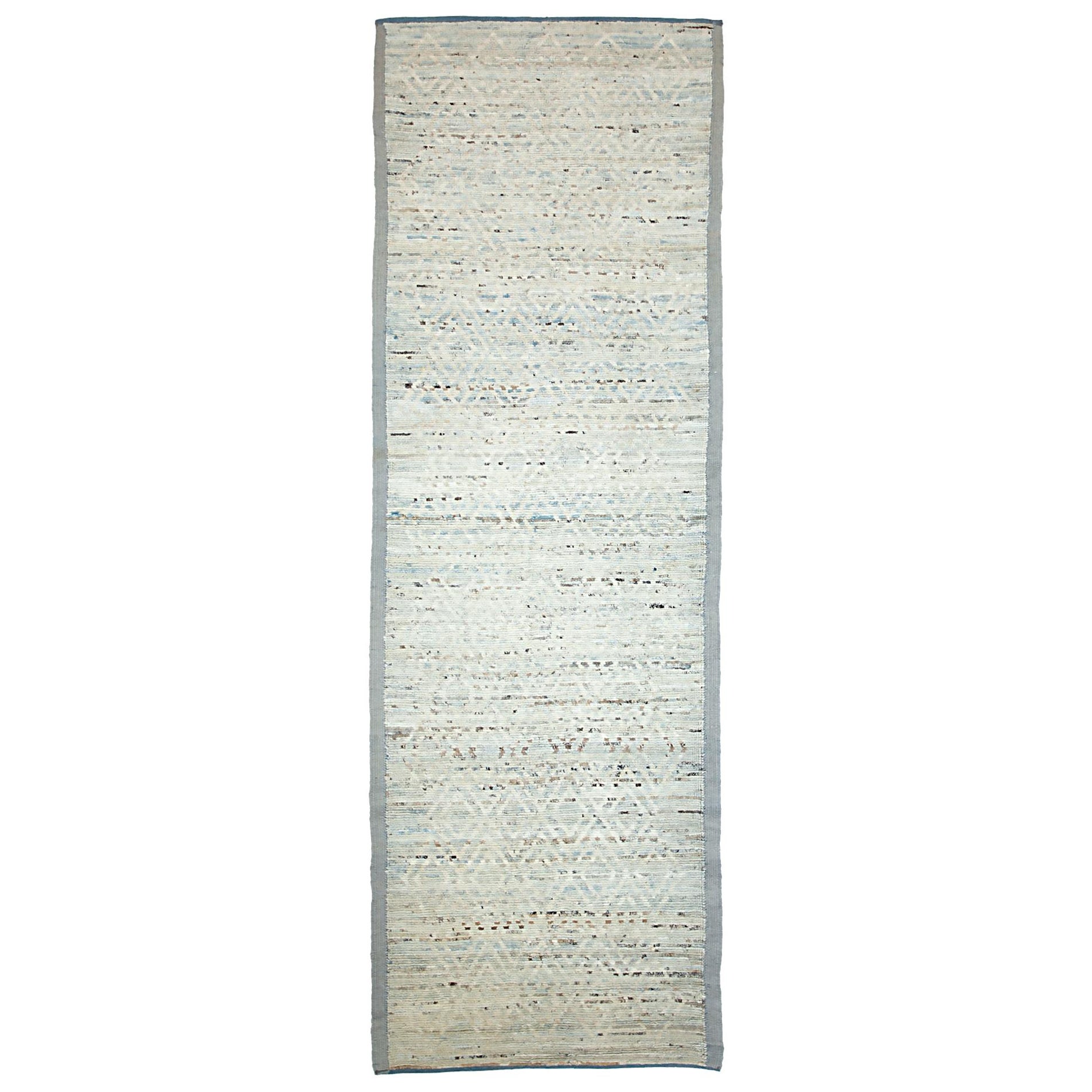 Marokkanischer Afghanistan-Läufer - Wolle Blau Elfenbein Design - 89795