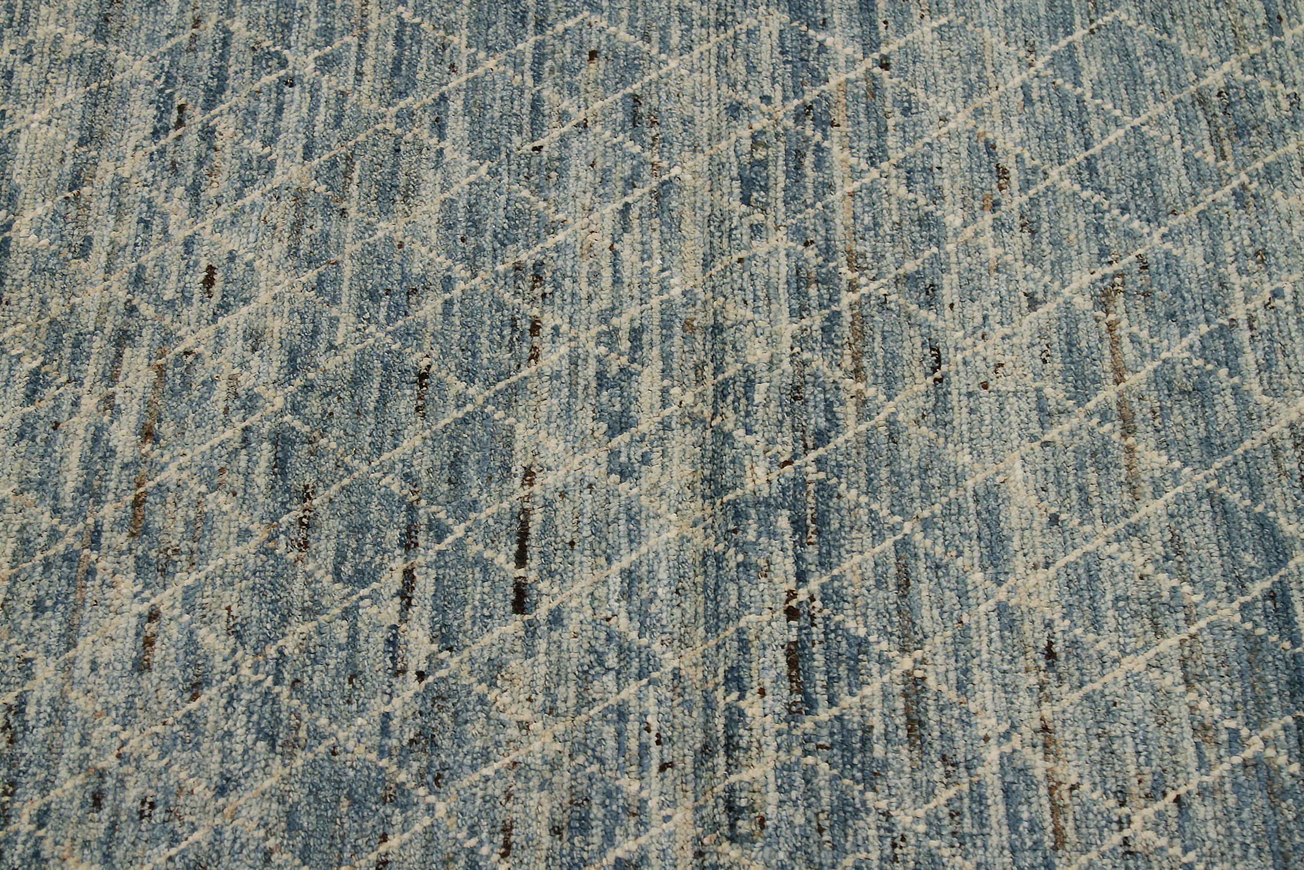 Marokkanischer Afghanistan-Läufer - Wolle Blau Elfenbein Design - 90456 (Stammeskunst) im Angebot