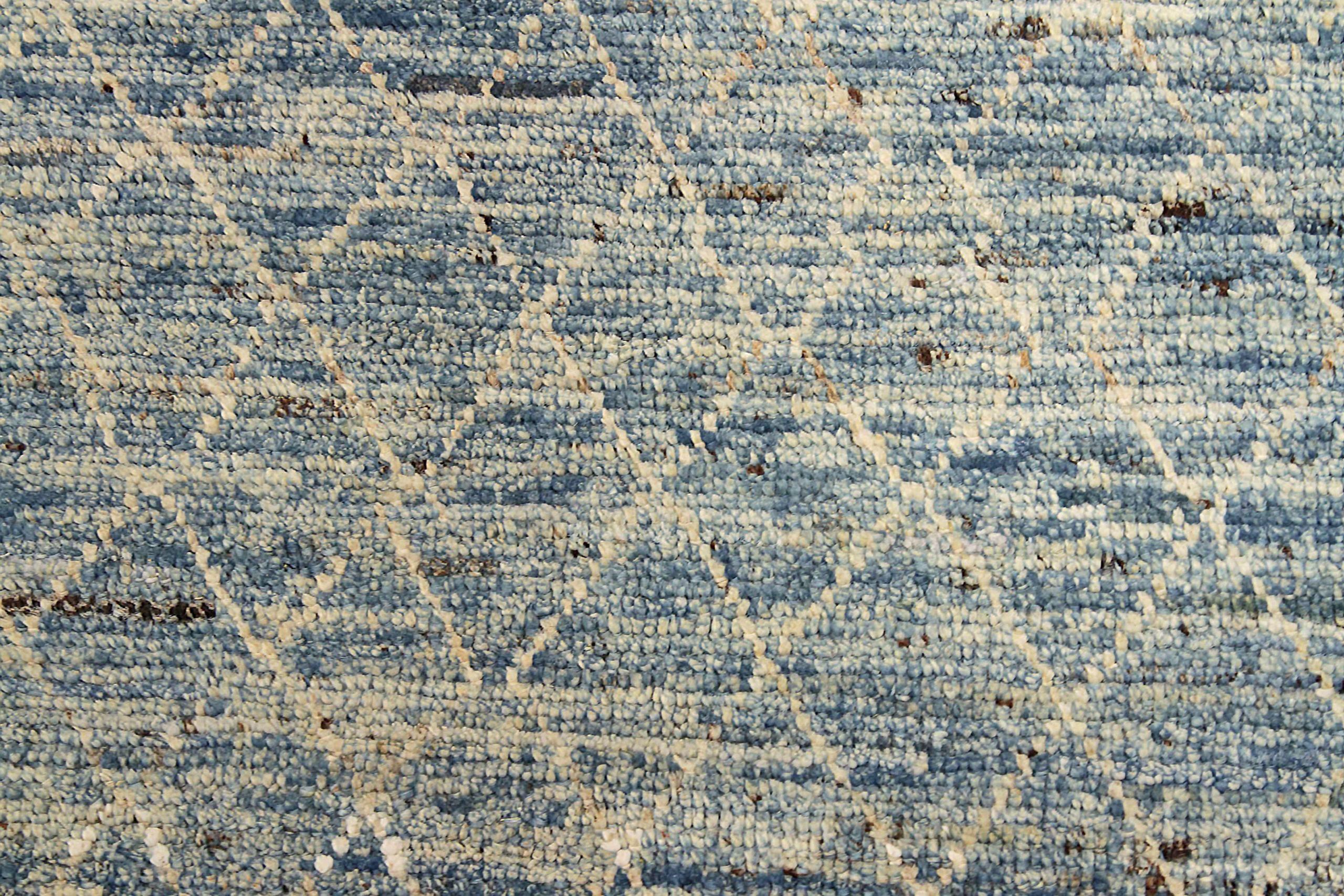 Marokkanischer Afghanistan-Läufer - Wolle Blau Elfenbein Design - 90456 (Afghanisch) im Angebot
