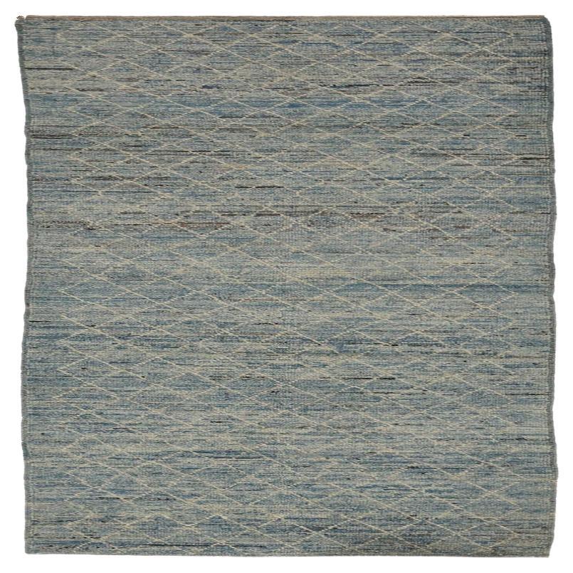 Marokkanischer Afghanistan-Läufer - Wolle Blau Elfenbein Design - 90456