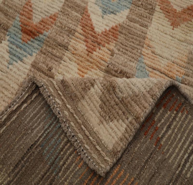 Marokkanischer Afghanistan-Läufer - Wolle Blau Elfenbein Orange - 98504 (Stammeskunst) im Angebot