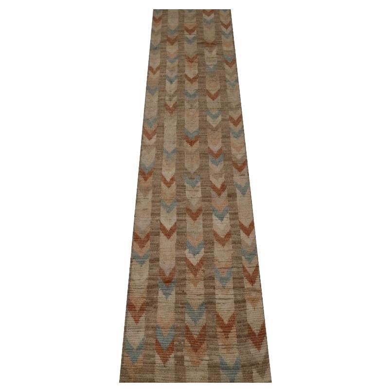 Afghanistan Moroccan Runner Rug - Wool Blue Ivory Orange - 98504