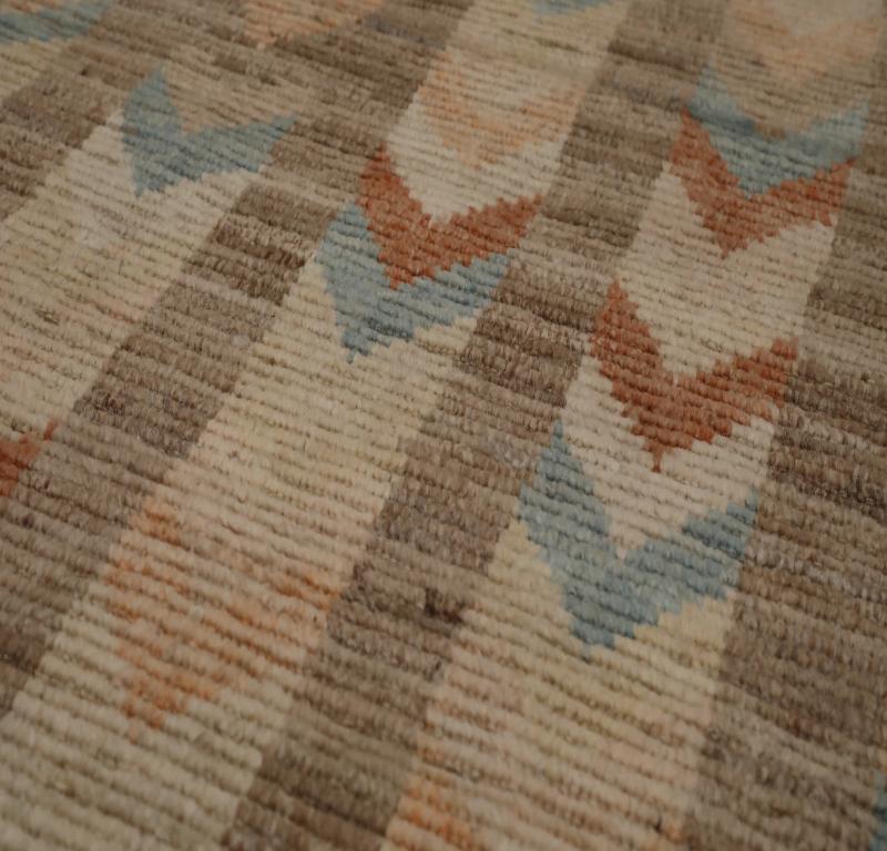 Tribale Tappeto Afghanistan Moroccan Runner - Lana Blu Avorio Rosso Design - 98503 in vendita